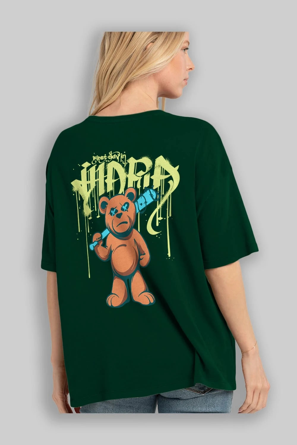 Hidra Bear Arka Baskılı Oversize t-shirt Erkek Kadın Unisex