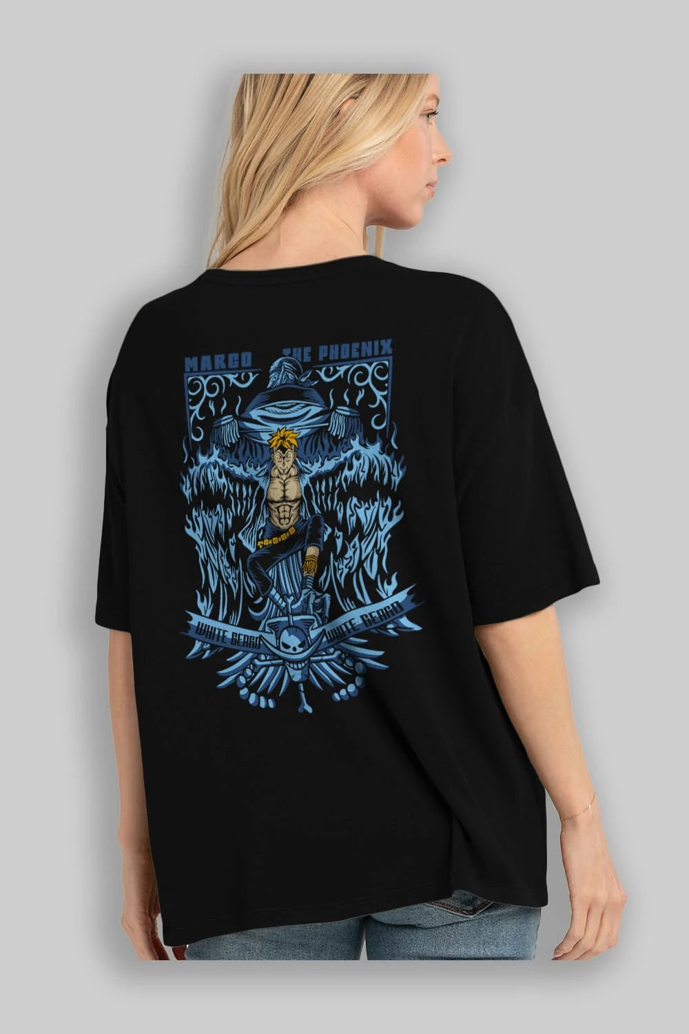 MARCO EL FENIX One Piece Anime Arka Baskılı Oversize t-shirt Erkek Kadın Unisex