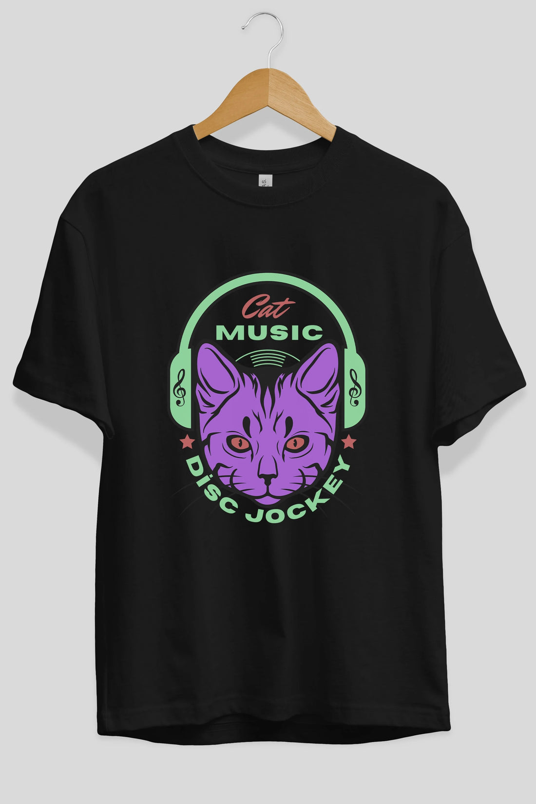 Cat Music Ön Baskılı Oversize t-shirt Erkek Kadın Unisex