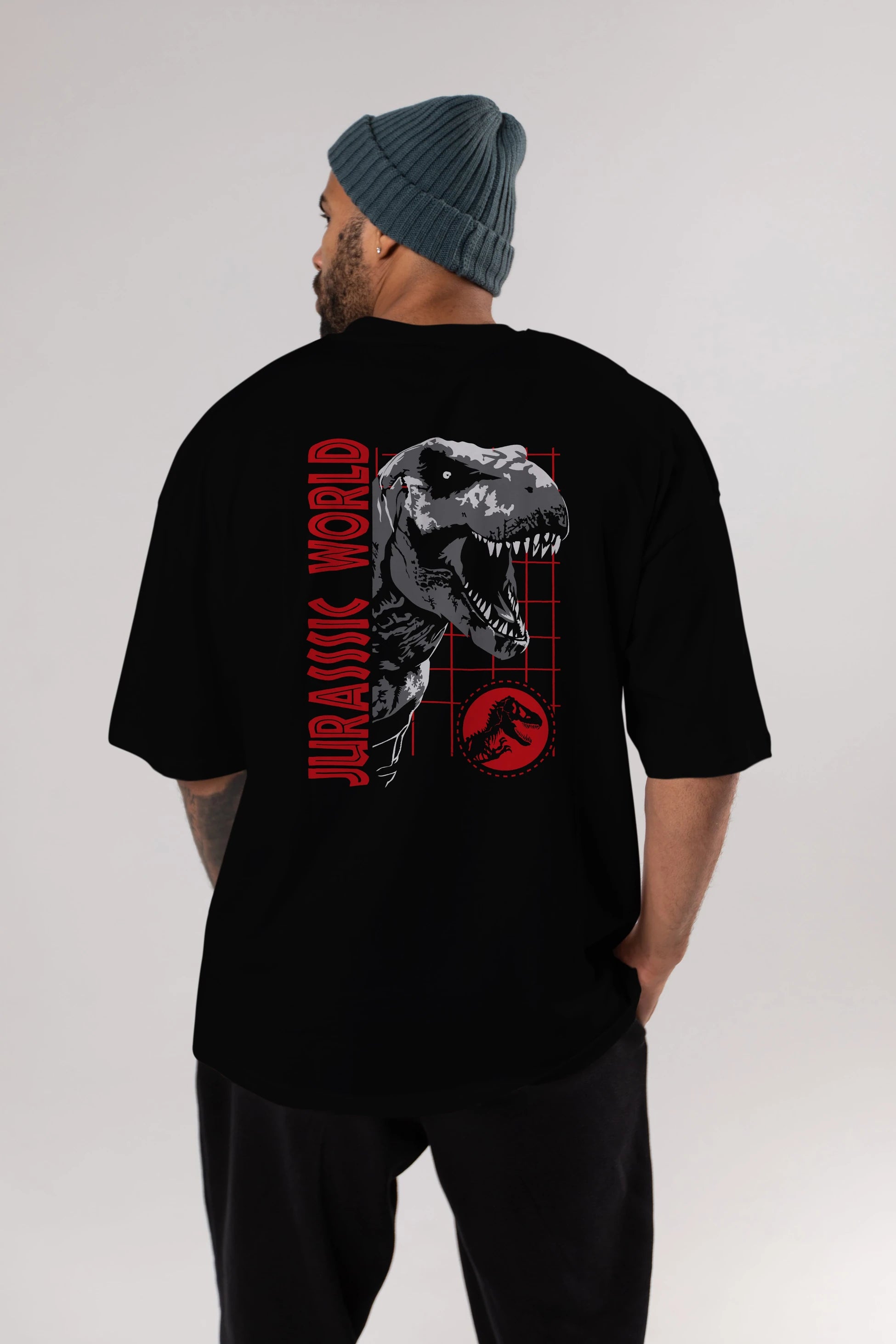 Jurassic Park (2) Arka Baskılı Oversize t-shirt Erkek Kadın Unisex %100 Pamuk Bisiklet Yaka tişort