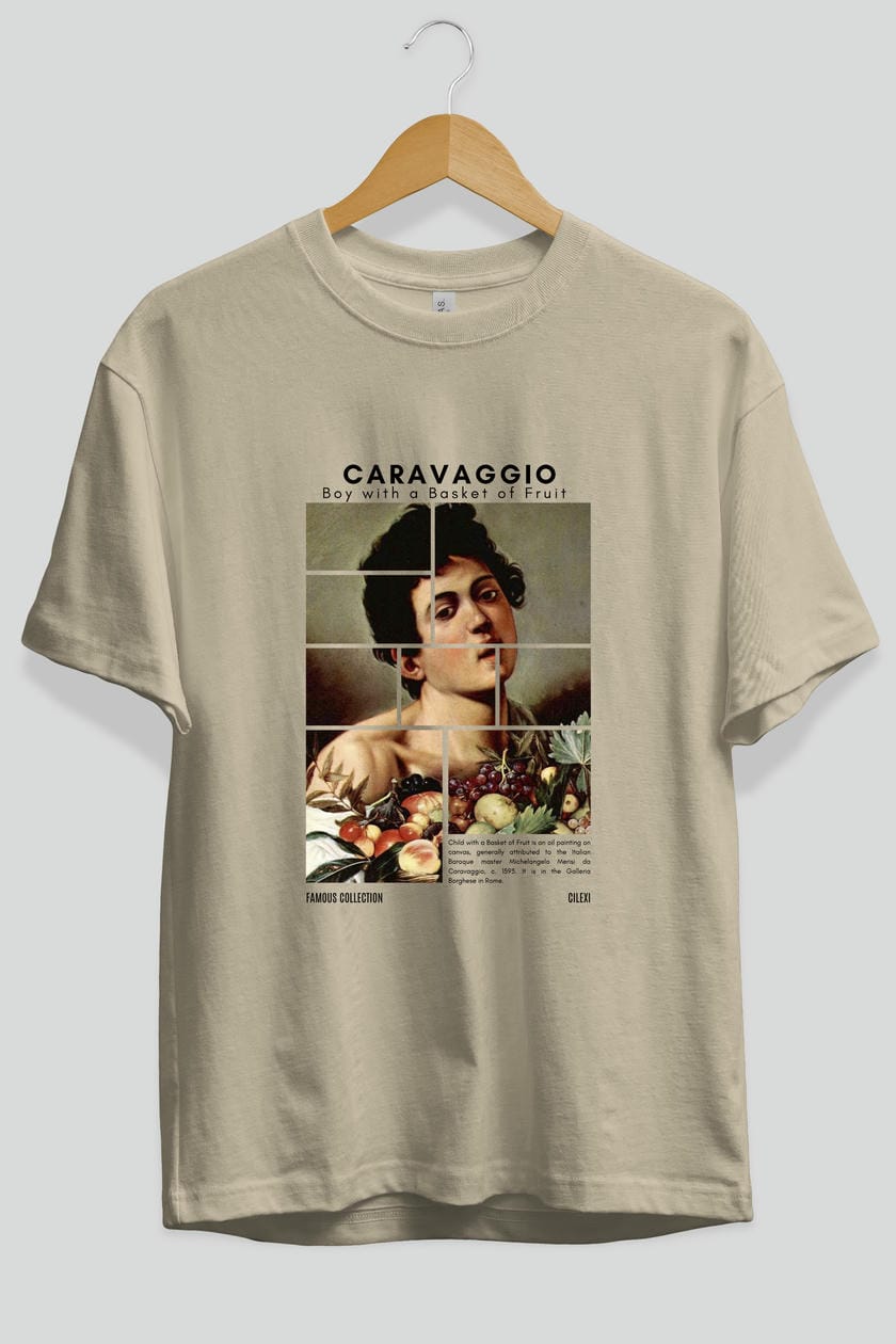 Caravaggio Boy ön Baskılı Oversize t-shirt Erkek Kadın Bisiklet Yaka Pamuk tişort