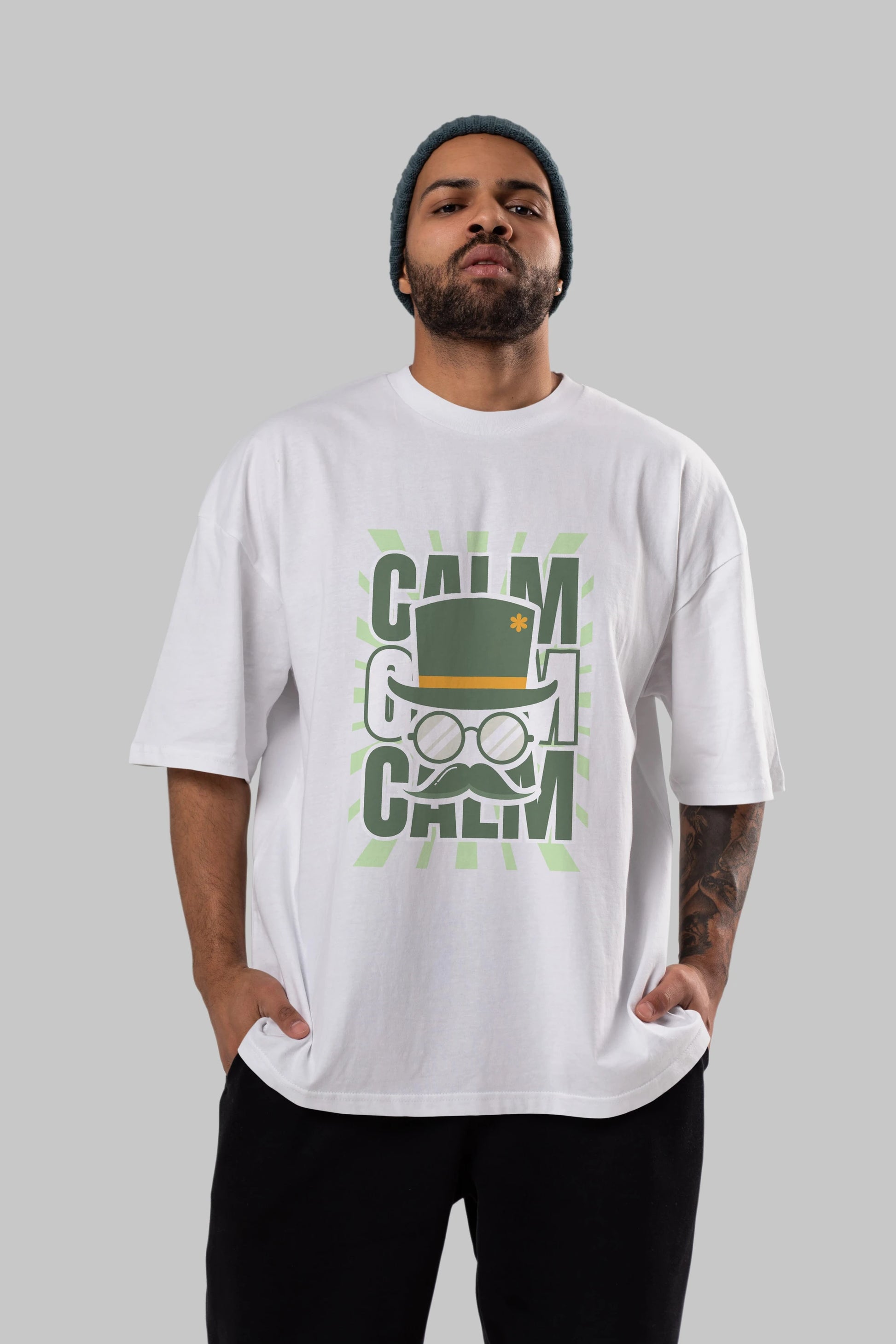 Calm Yazılı Ön Baskılı Oversize t-shirt Erkek Kadın Unisex