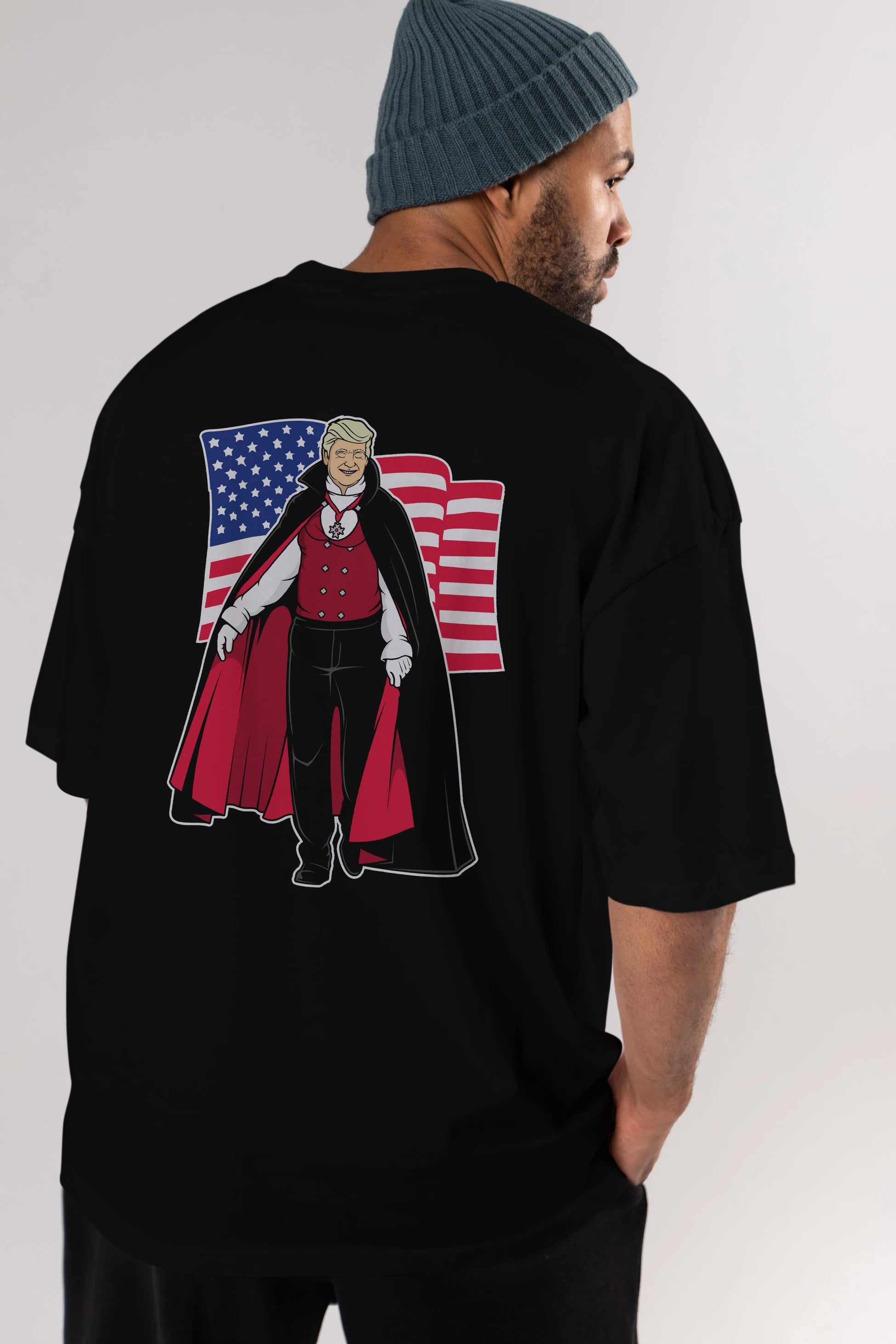Trump Dracula Arka Baskılı Oversize t-shirt Erkek Kadın Unisex %100 Pamuk tişort