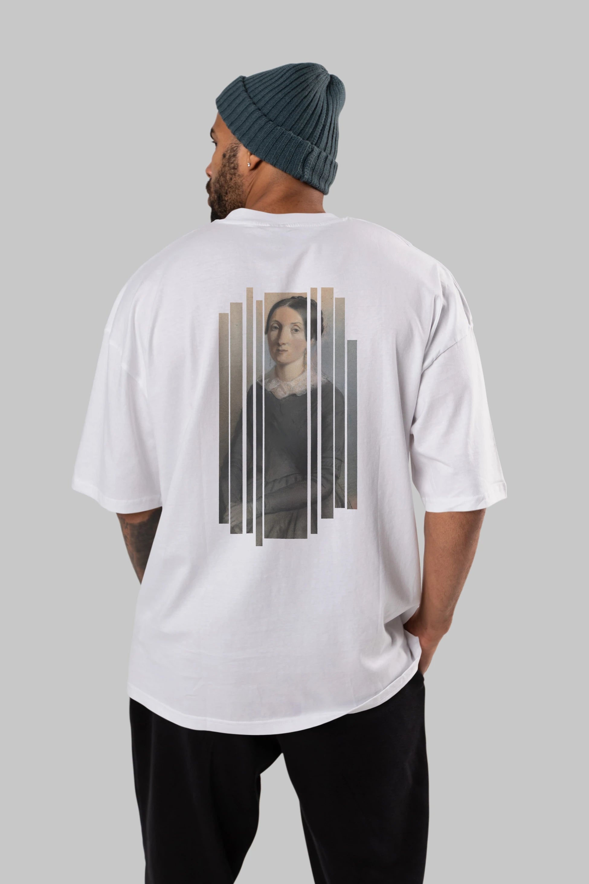 Retro Portre Arka Baskılı Oversize t-shirt Erkek Kadın Unisex