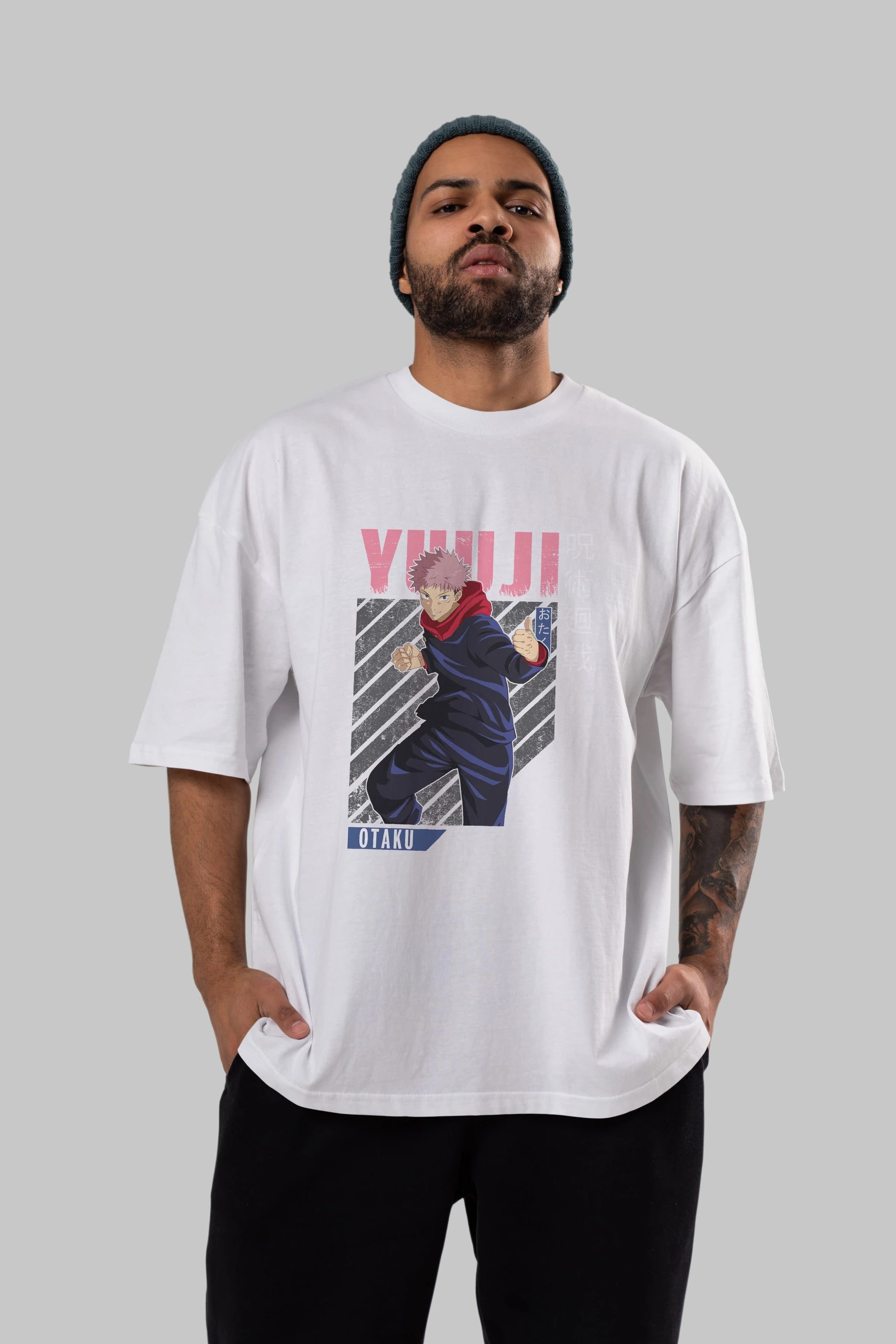 Yuuji Itadori Anime Ön Baskılı Oversize t-shirt %100 pamuk Erkek Kadın Unisex