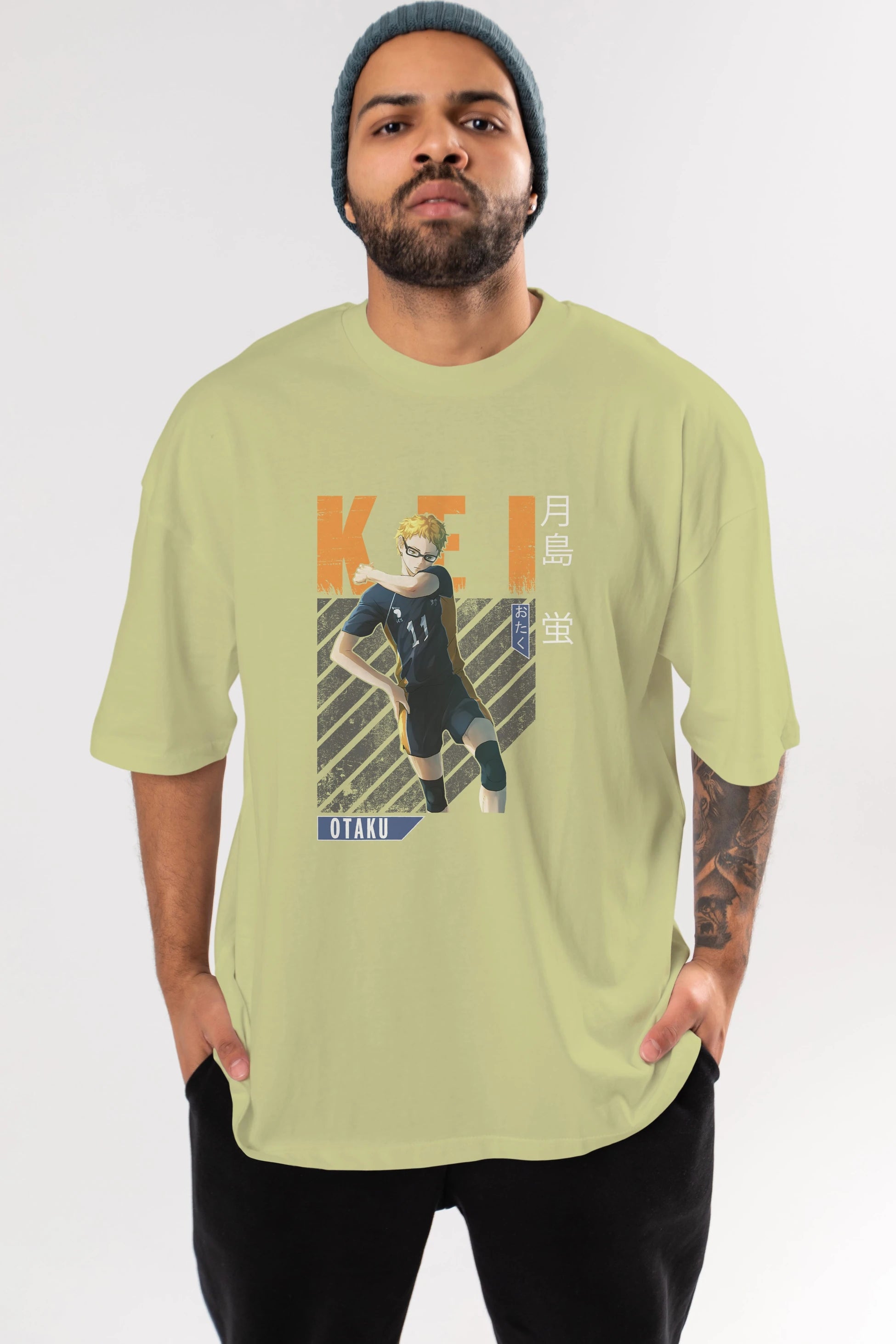 Kei Tsukishima 2 Anime Ön Baskılı Oversize t-shirt %100 pamuk Erkek Kadın Unisex