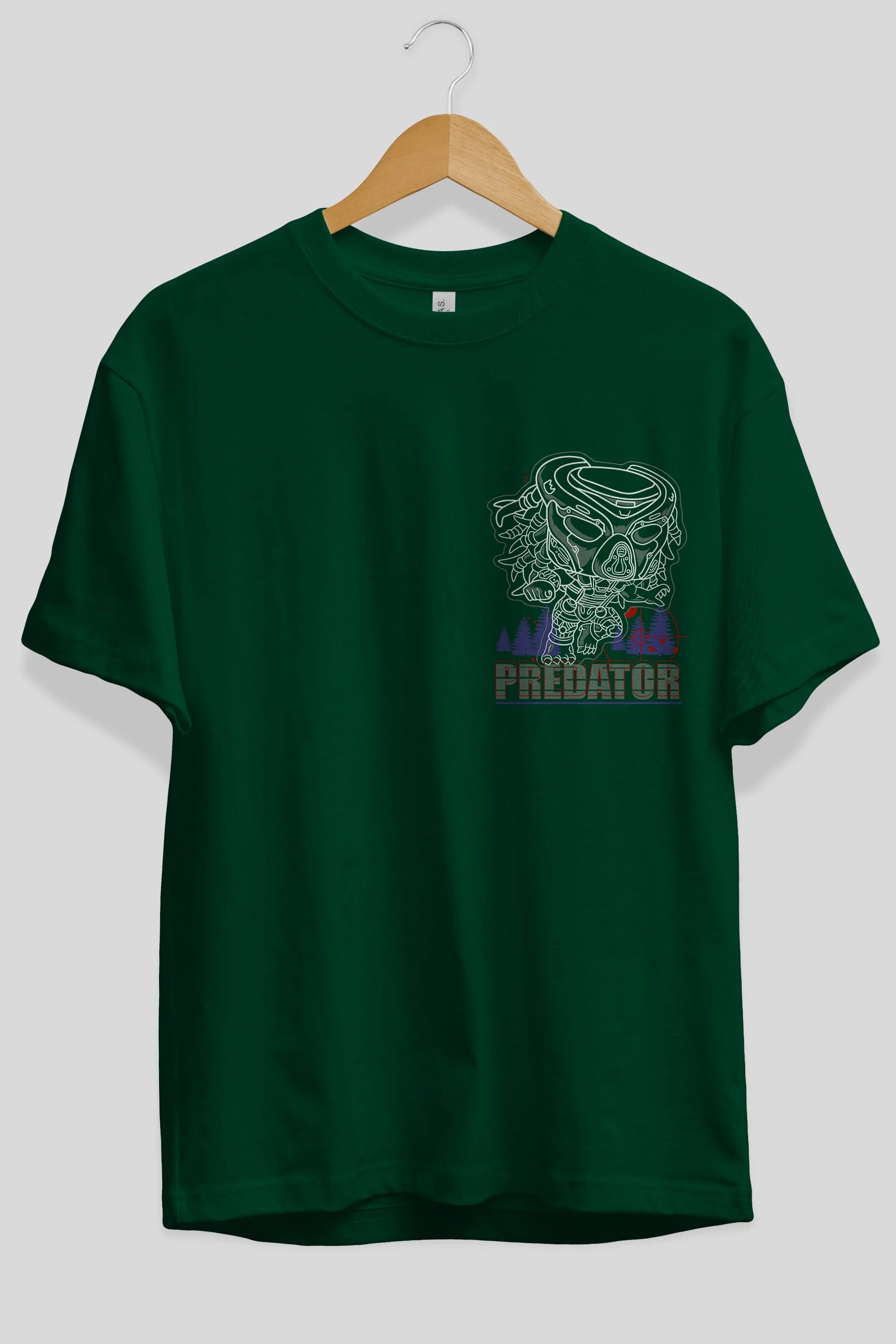 Predator Ön Sol Baskılı Oversize t-shirt Erkek Kadın Unisex %100 Pamuk Bisiklet Yaka tişort