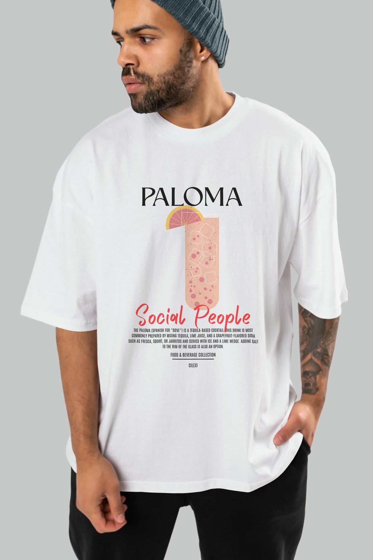 Paloma Kokteyl Serisi ön Baskılı Oversize t-shirt Erkek Kadın %100 Pamuk Bisiklet Yaka tişort