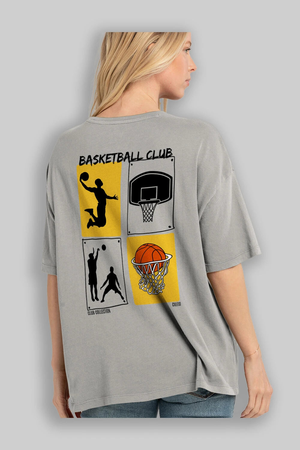 Basketball Club Arka Baskılı Oversize t-shirt Erkek Kadın %100 Pamuk Bisiklet Yaka tişort