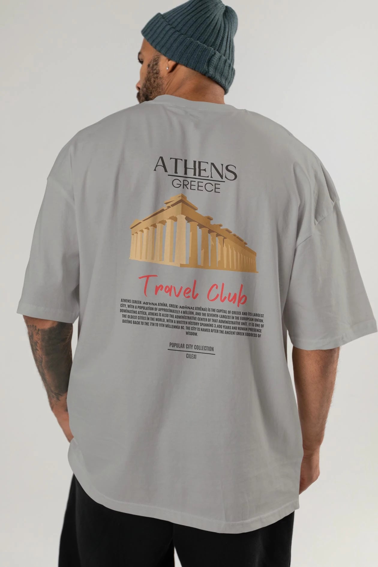 Athens Greece Arka Baskılı Oversize t-shirt Erkek Kadın Pamuk Bisiklet Yaka tişort
