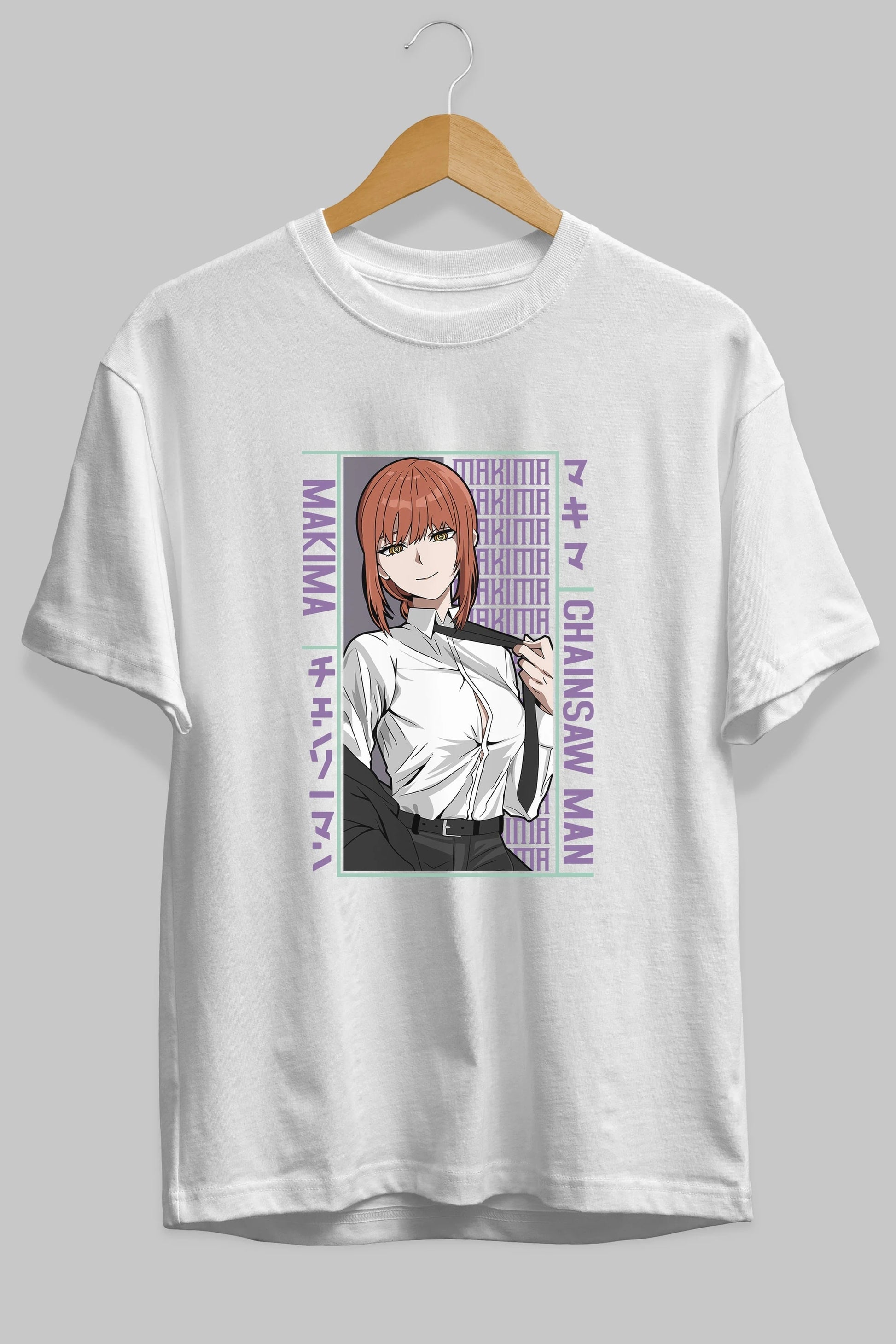 Makima Chain Saw Man Anime Ön Baskılı Oversize t-shirt %100 pamuk Erkek Kadın Unisex