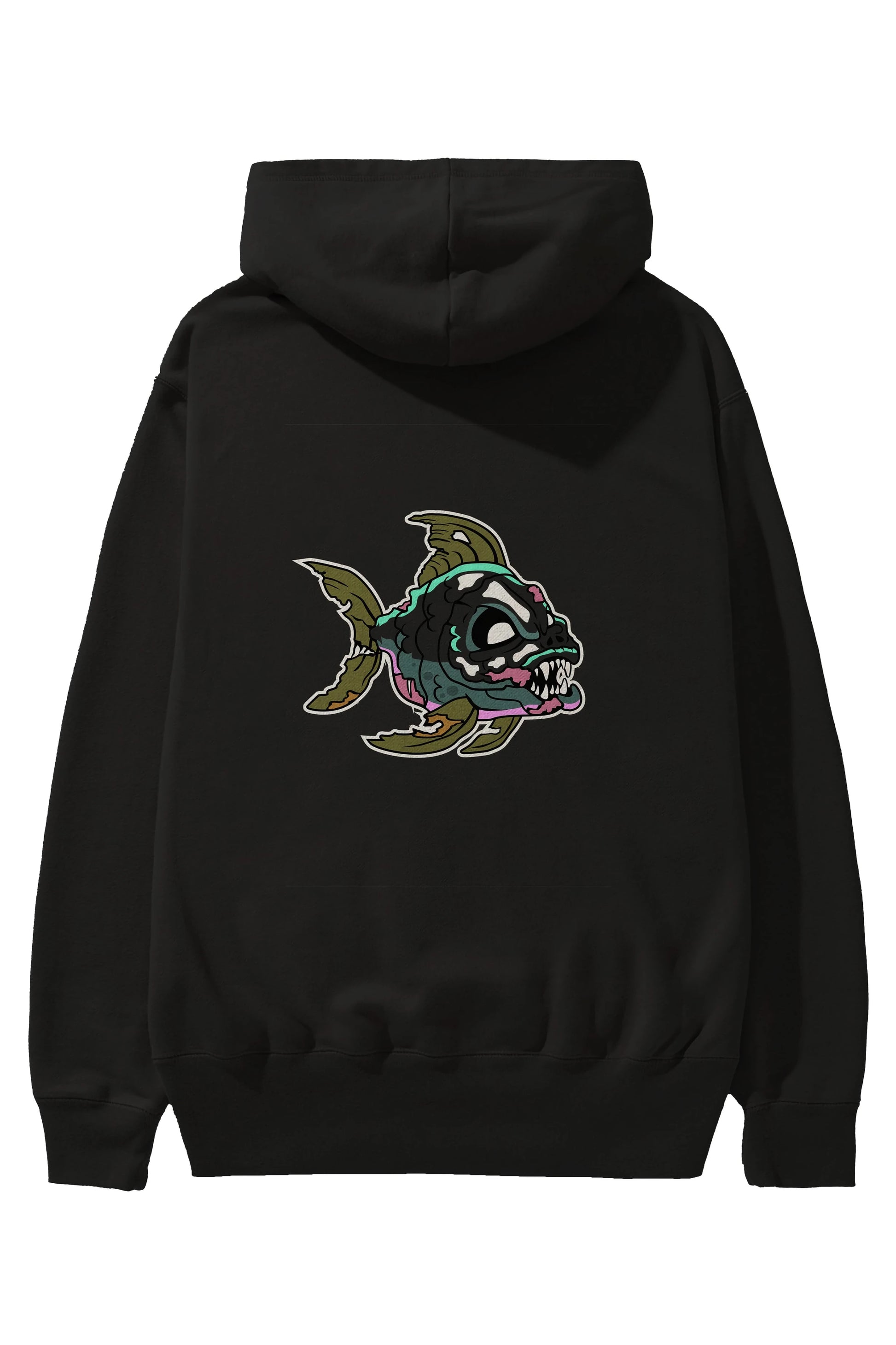 Fish Monster Arka Baskılı Hoodie Oversize Kapüşonlu Sweatshirt Erkek Kadın Unisex
