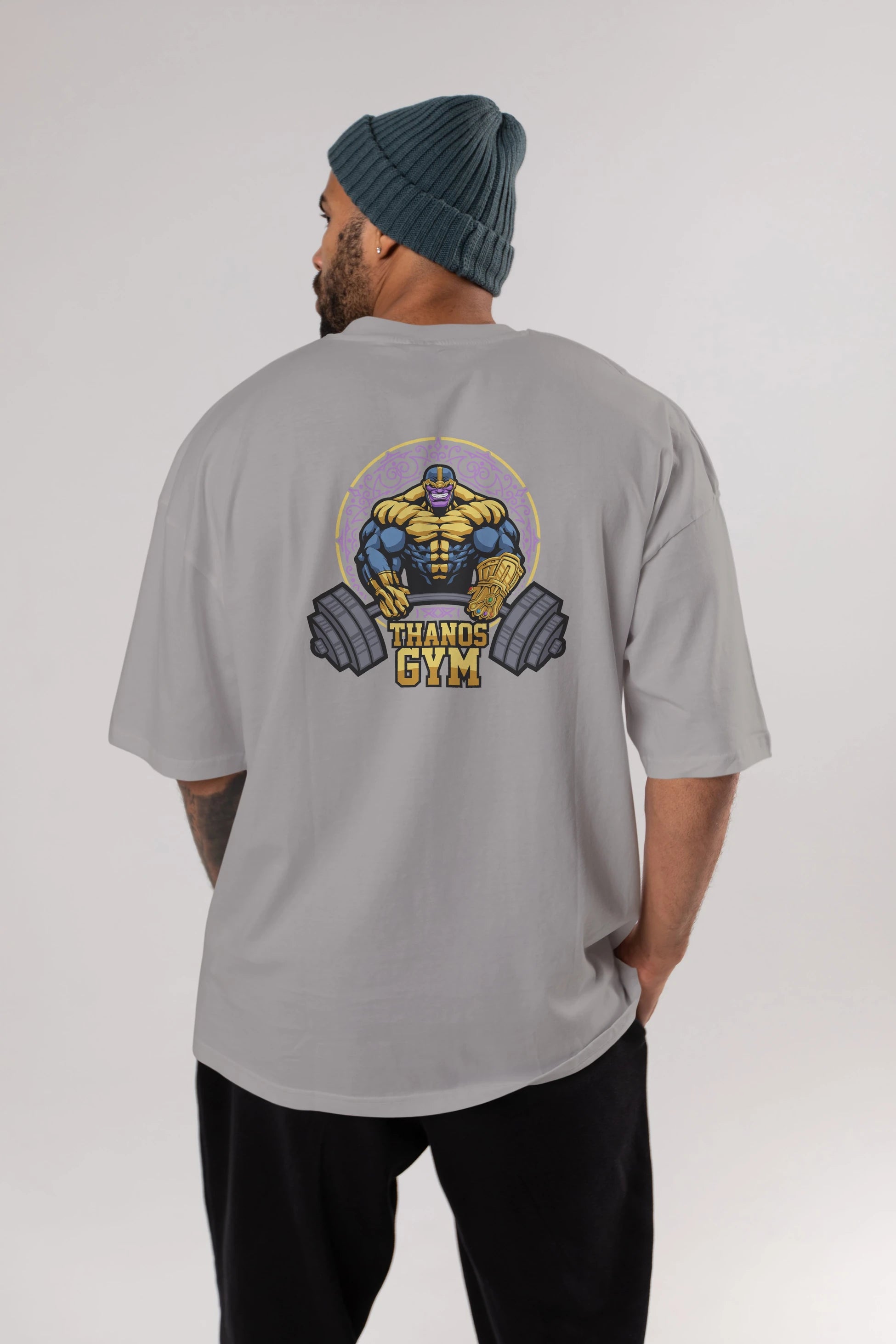Thanos GYM Arka Baskılı Oversize t-shirt Erkek Kadın Unisex %100 Pamuk Bisiklet Yaka tişort