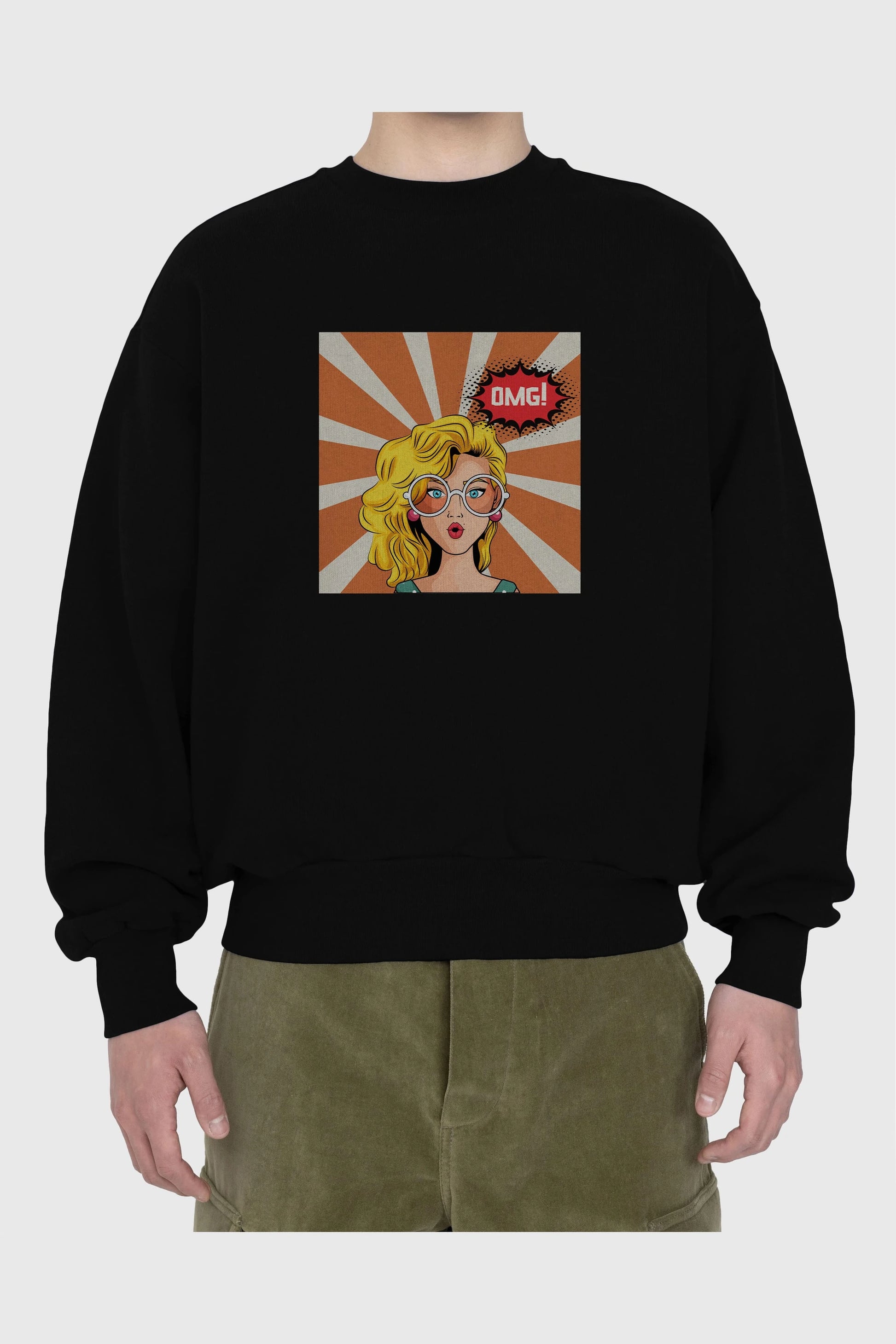 OMG Yazılı Retro Ön Baskılı Oversize Sweatshirt Erkek Kadın Unisex