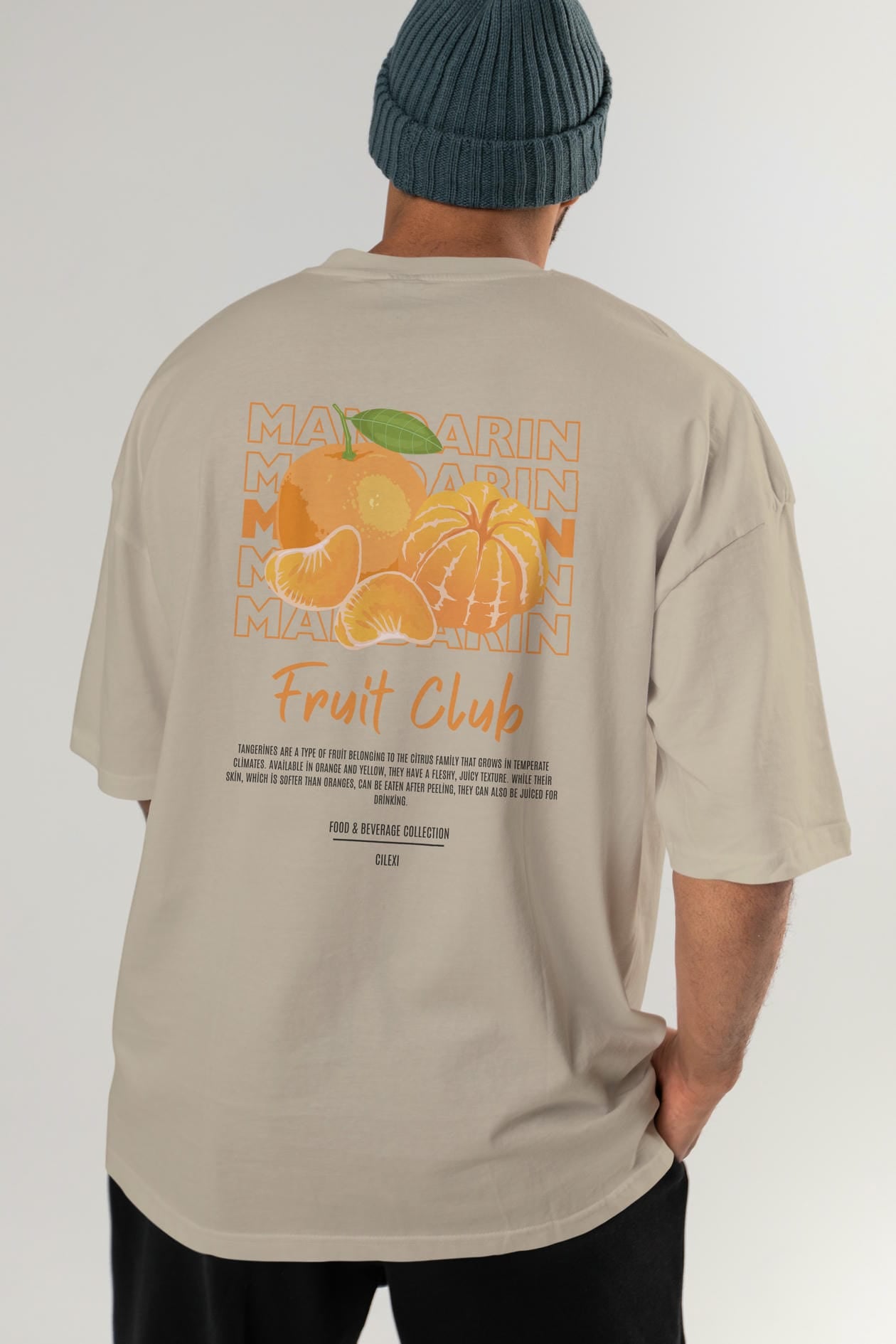 Mandarin Arka Baskılı Oversize t-shirt Erkek Kadın Pamuk Bisiklet Yaka tişort