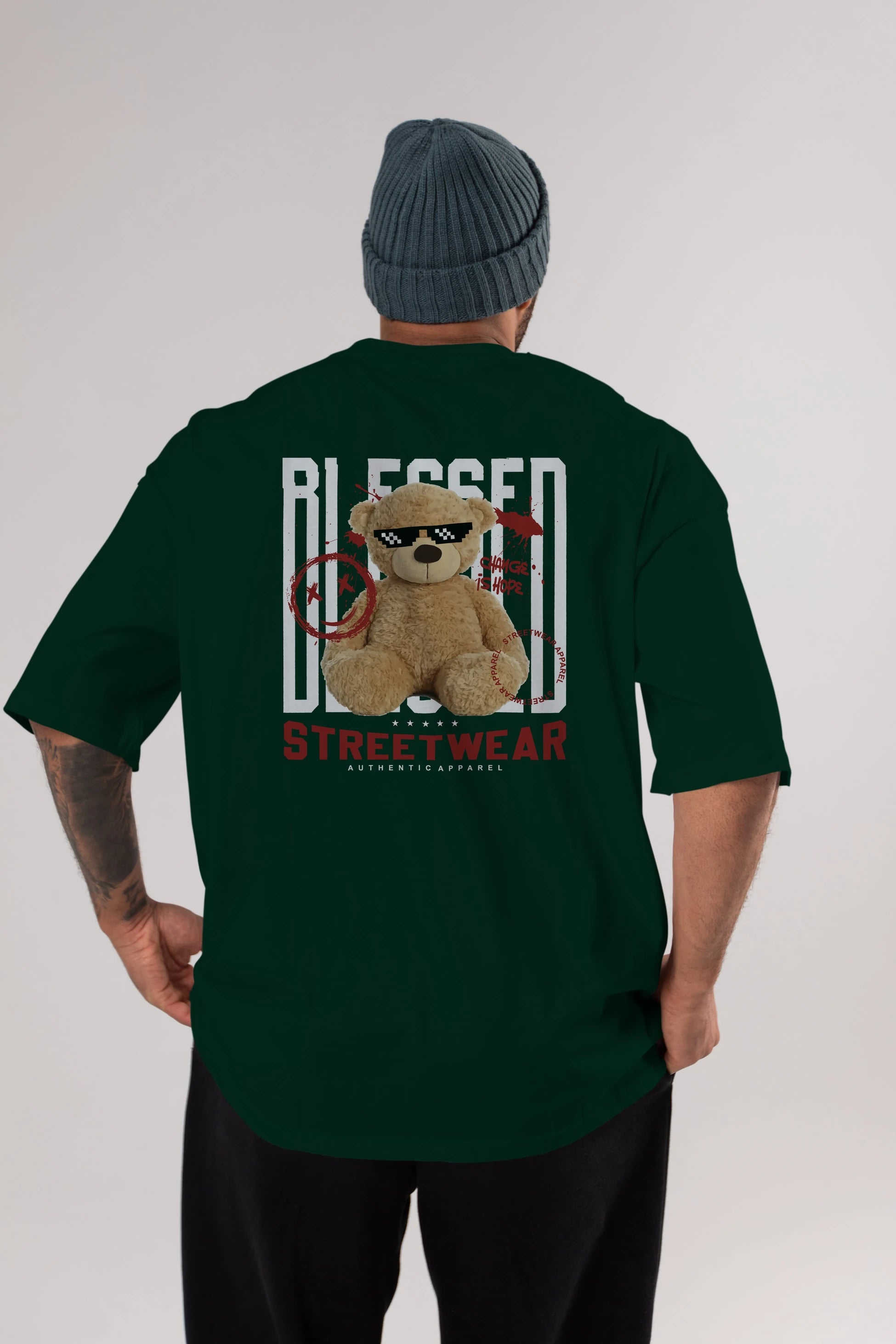Blessed Bear Arka Baskılı Oversize t-shirt Erkek Kadın Unisex
