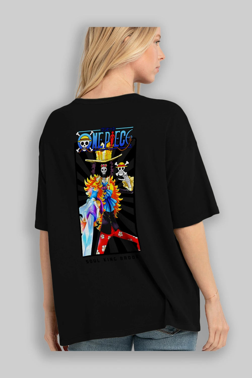Brook Anime Arka Baskılı Oversize t-shirt Erkek Kadın Unisex %100 pamuk tişort