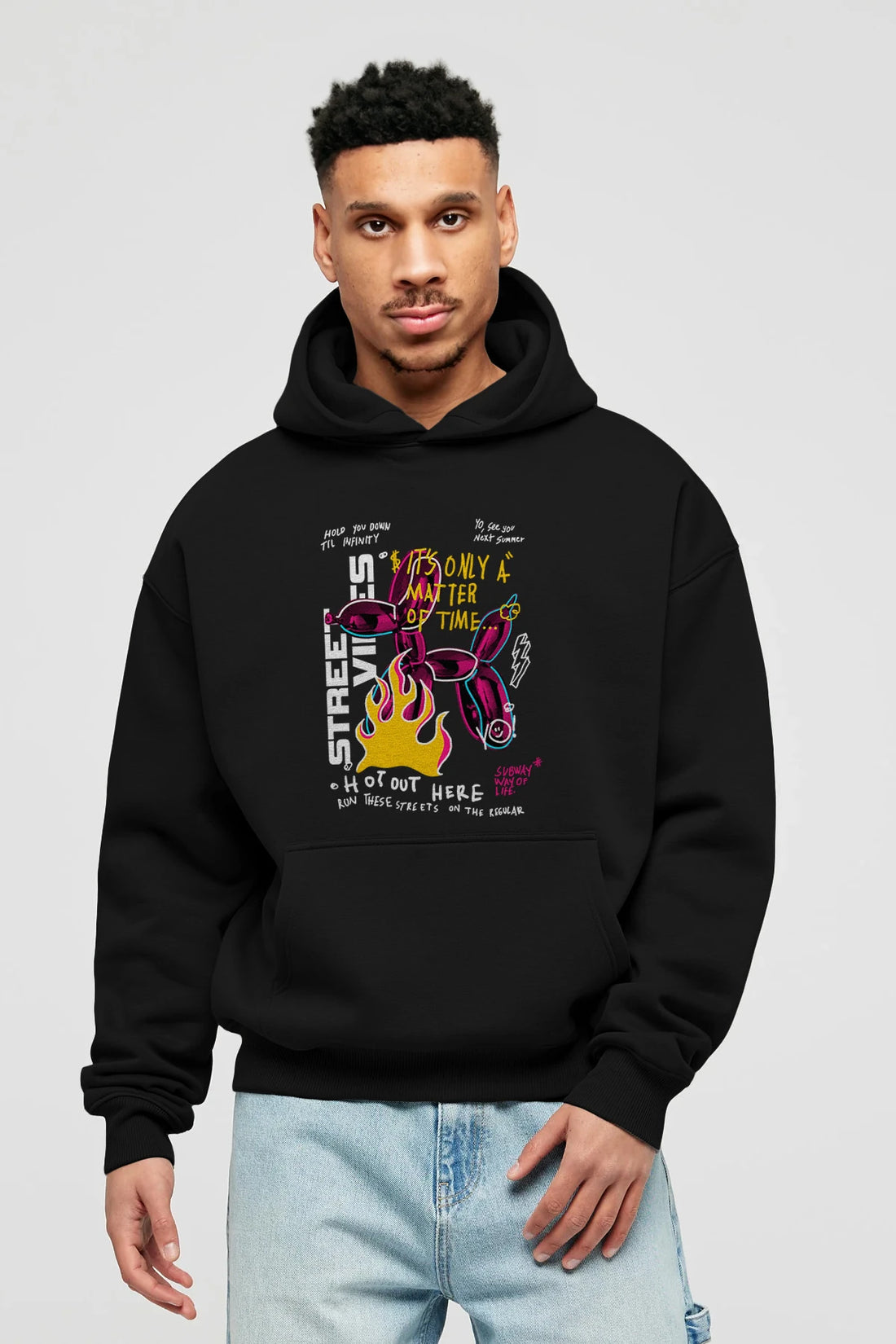 Street Vibes Ön Baskılı Hoodie Oversize Kapüşonlu Sweatshirt Erkek Kadın Unisex