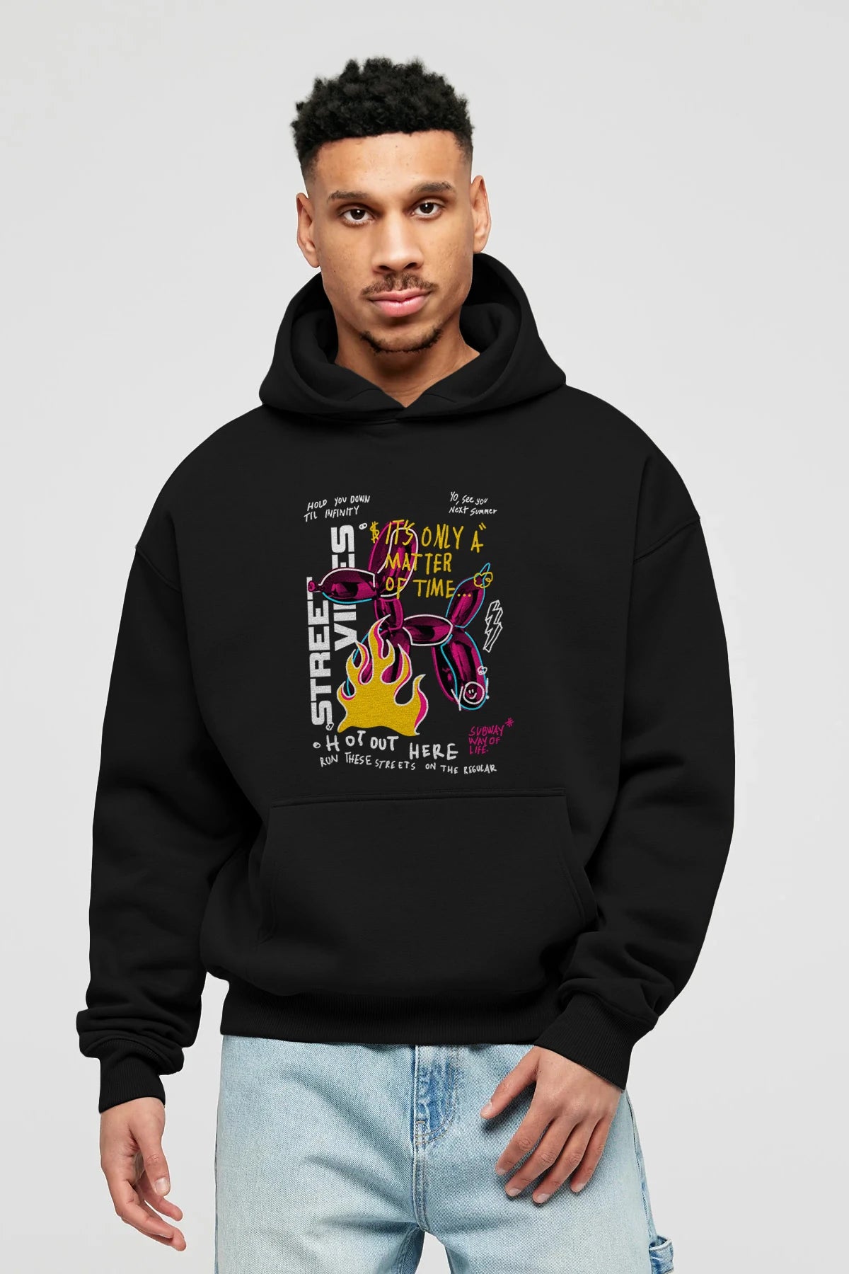 Street Vibes Ön Baskılı Hoodie Oversize Kapüşonlu Sweatshirt Erkek Kadın Unisex