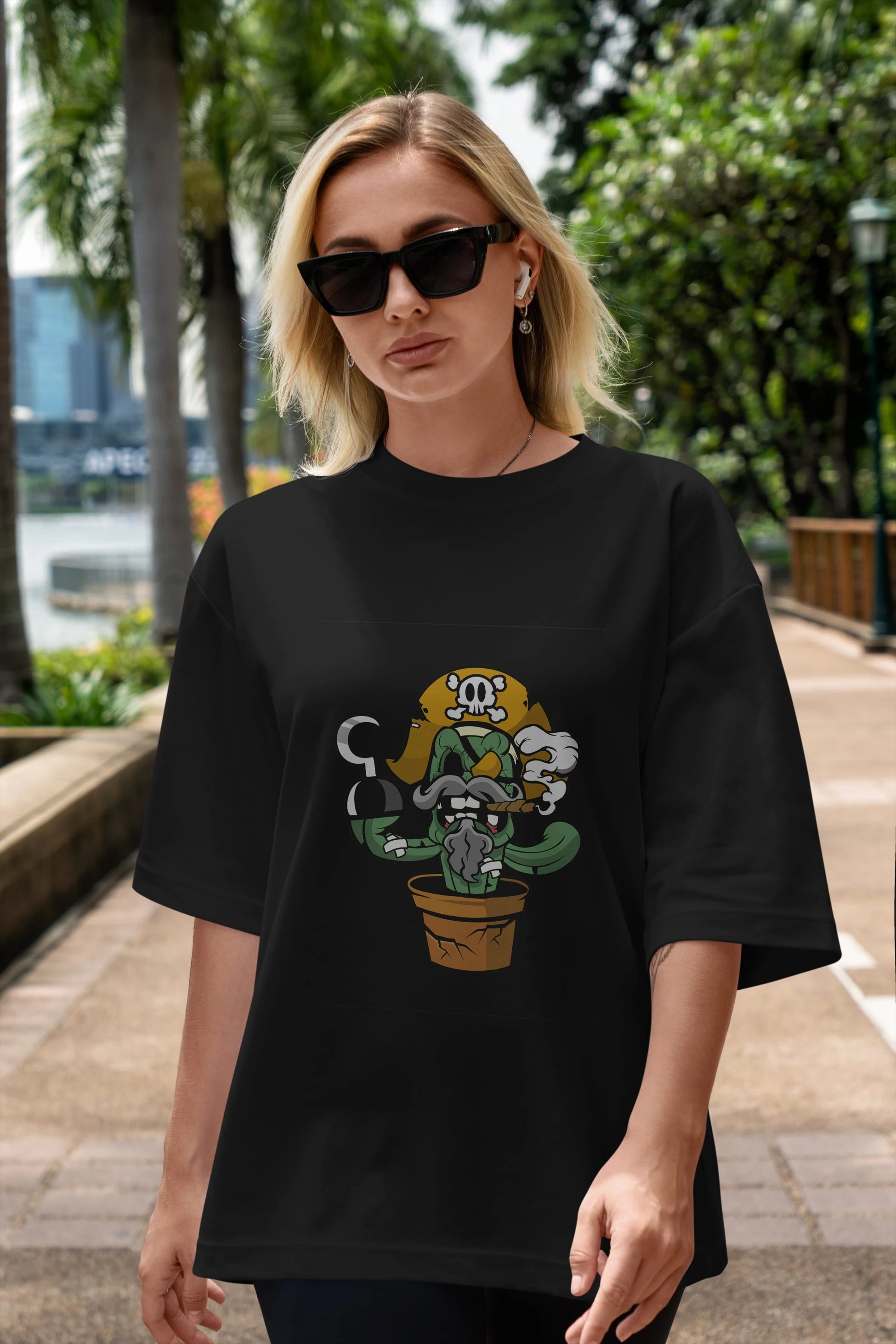 Pirate Cactus Ön Baskılı Oversize t-shirt Erkek Kadın Unisex %100 Pamuk tişort