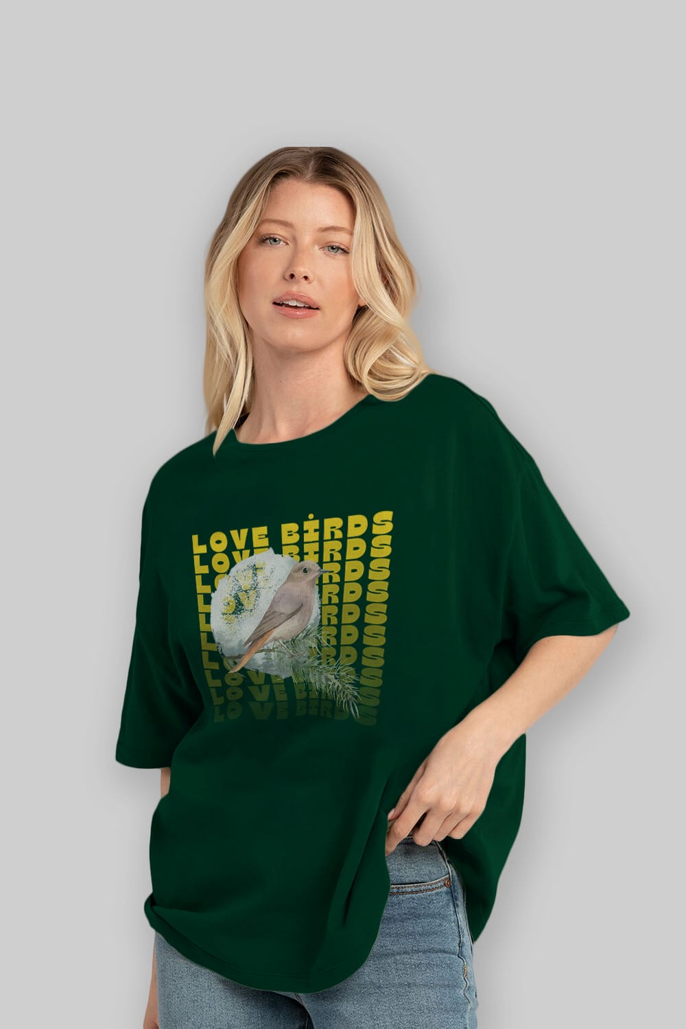 Love Birds Yazılı Ön Baskılı Oversize t-shirt Erkek Kadın Unisex
