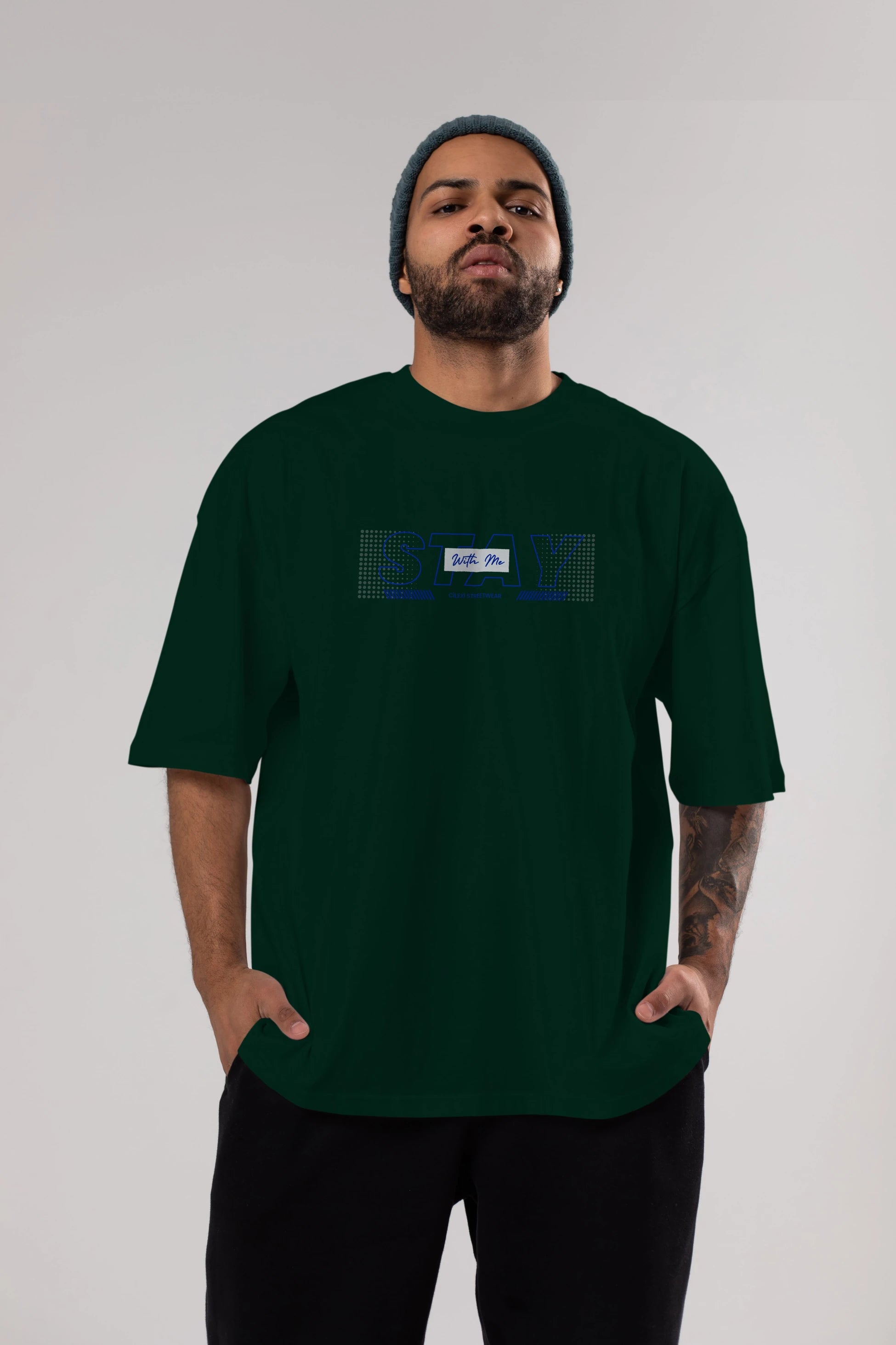 Stay with Me Yazılı Ön Baskılı Oversize t-shirt Erkek Kadın Unisex