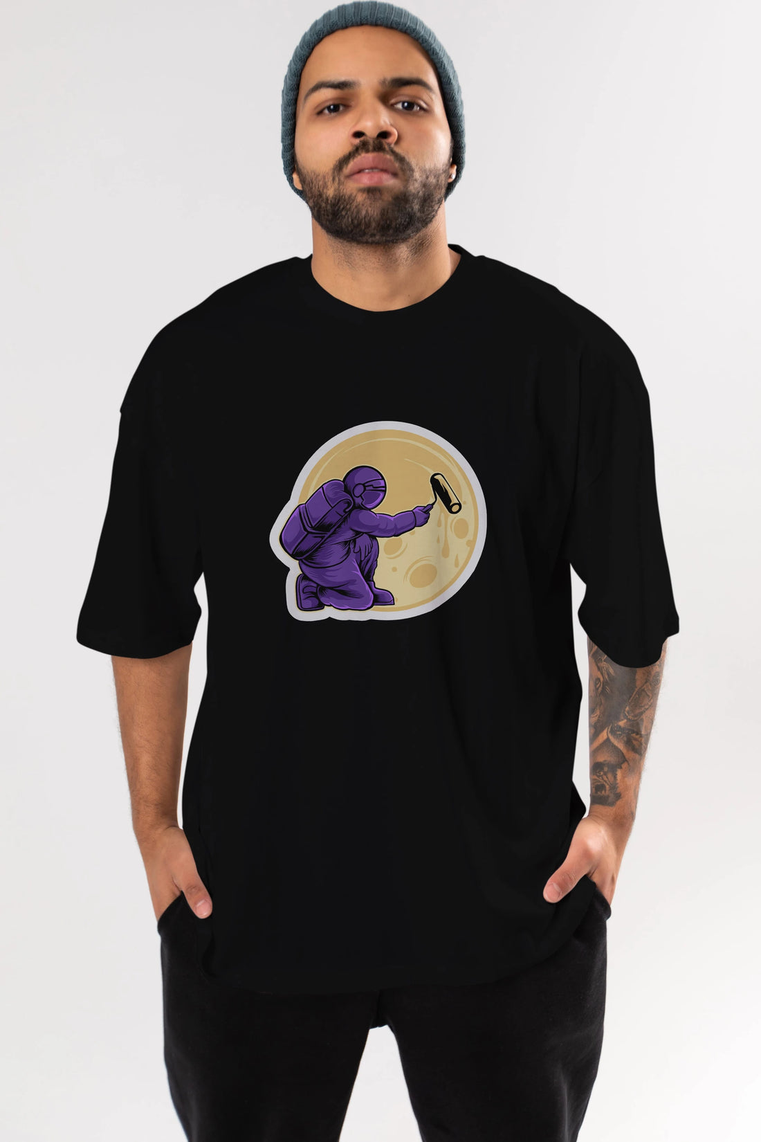 Astropaint Sticker Ön Baskılı Oversize t-shirt Erkek Kadın Unisex