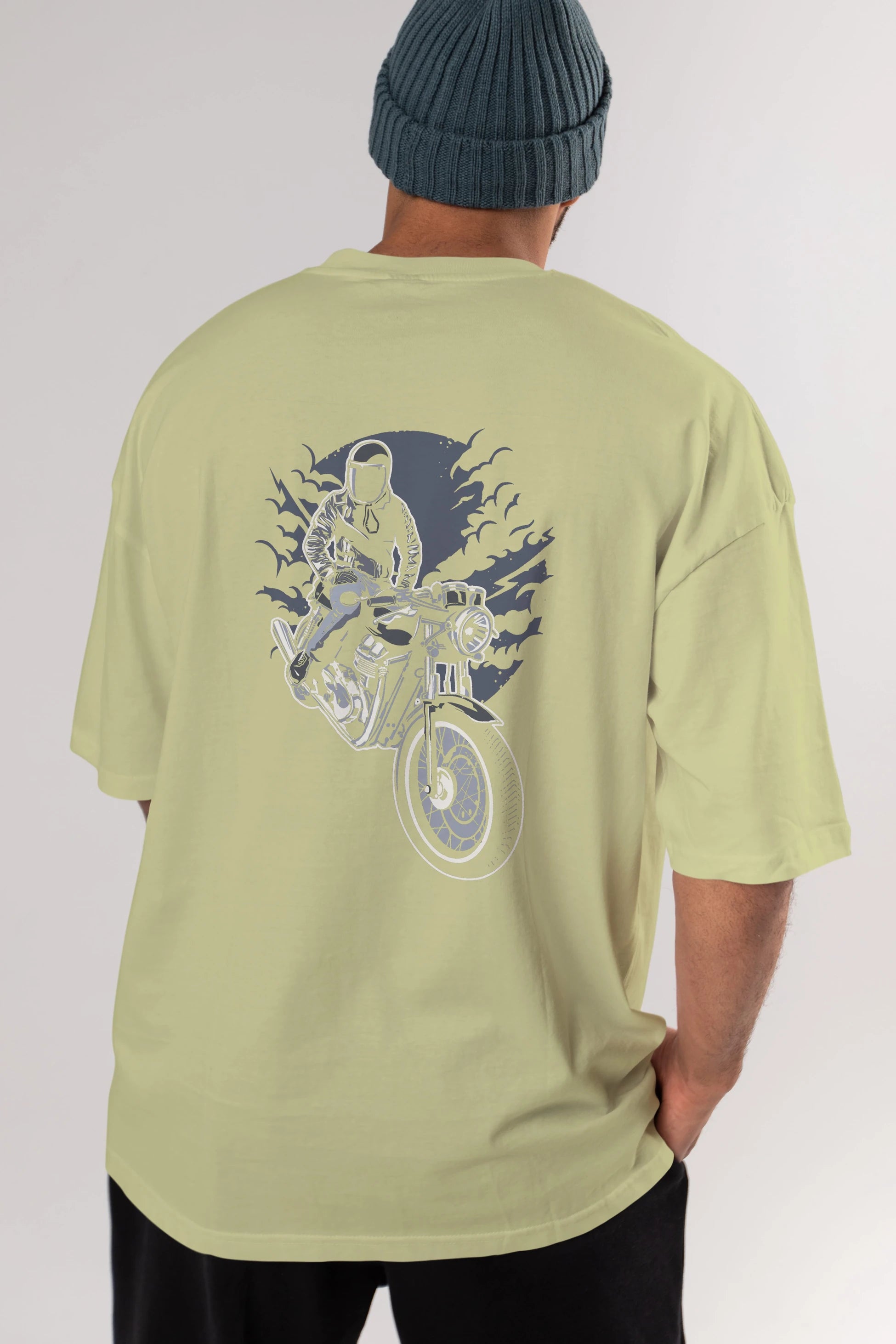 Night Rider Arka Baskılı Oversize t-shirt Erkek Kadın Unisex %100 Pamuk