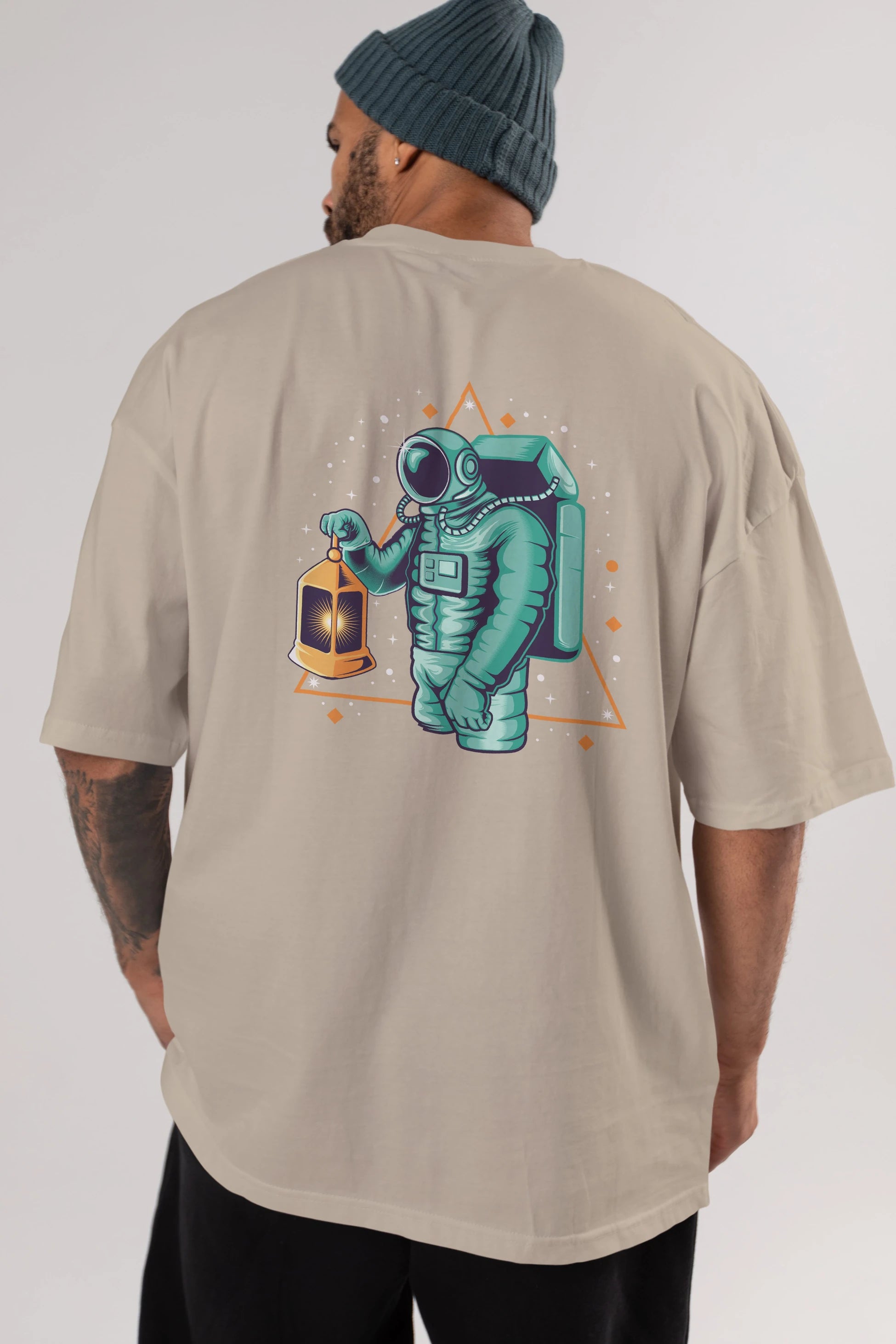 Astronaut Lantern Arka Baskılı Oversize t-shirt Erkek Kadın Unisex