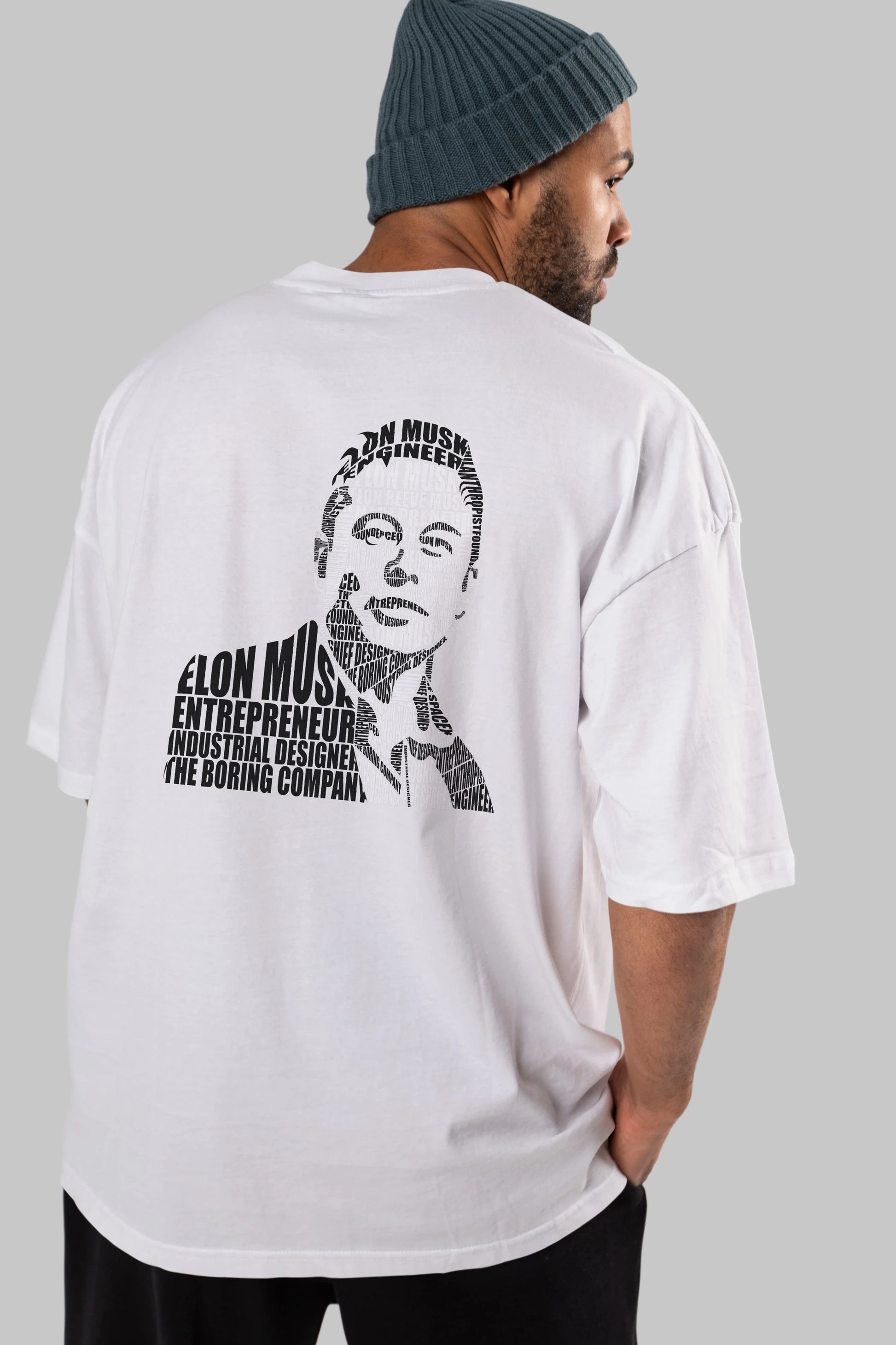 Elon Musk Calligram Arka Baskılı Oversize t-shirt %100 pamuk Erkek Kadın Unisex