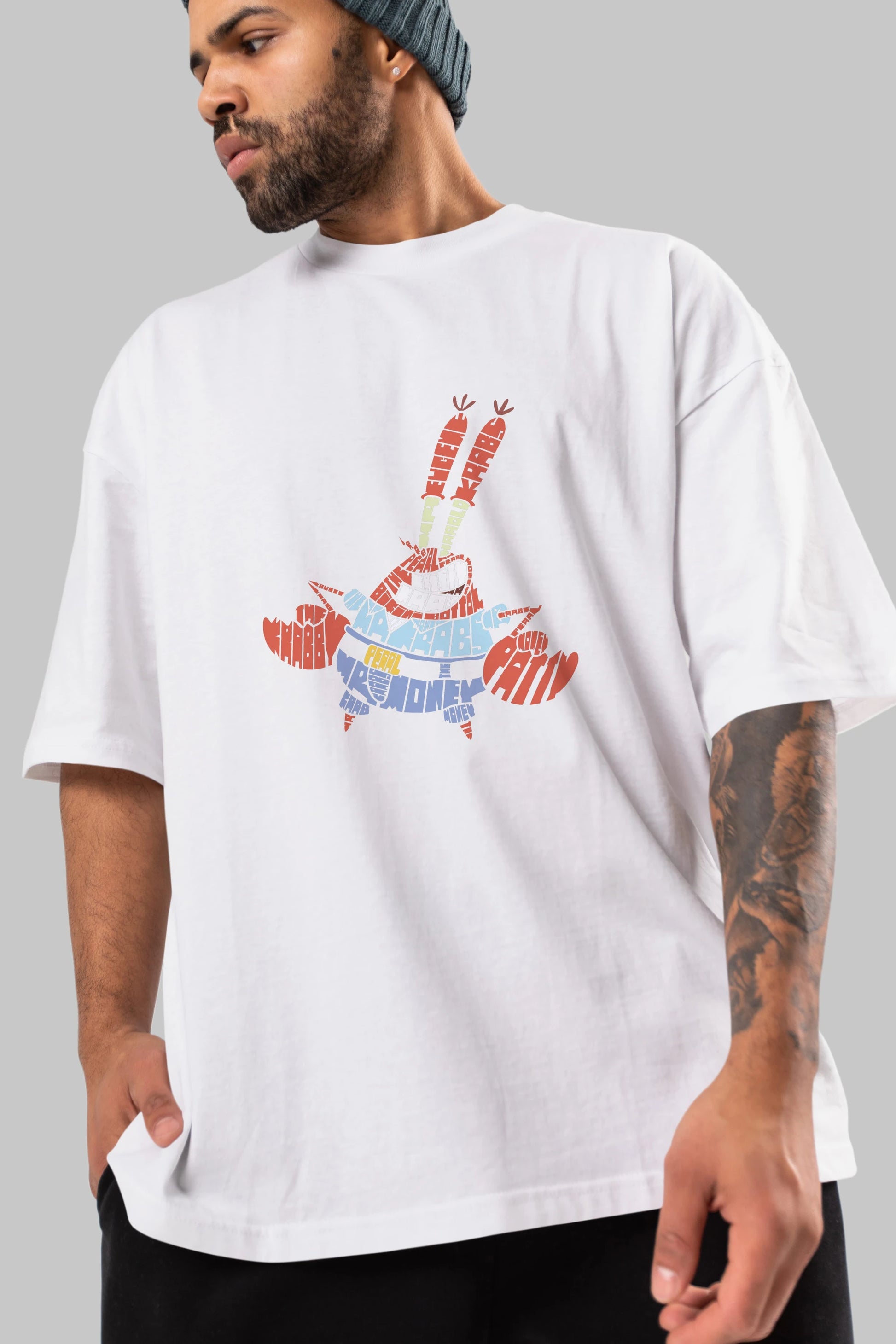 Mr Krabs Ön Baskılı Oversize t-shirt %100 pamuk Erkek Kadın Unisex