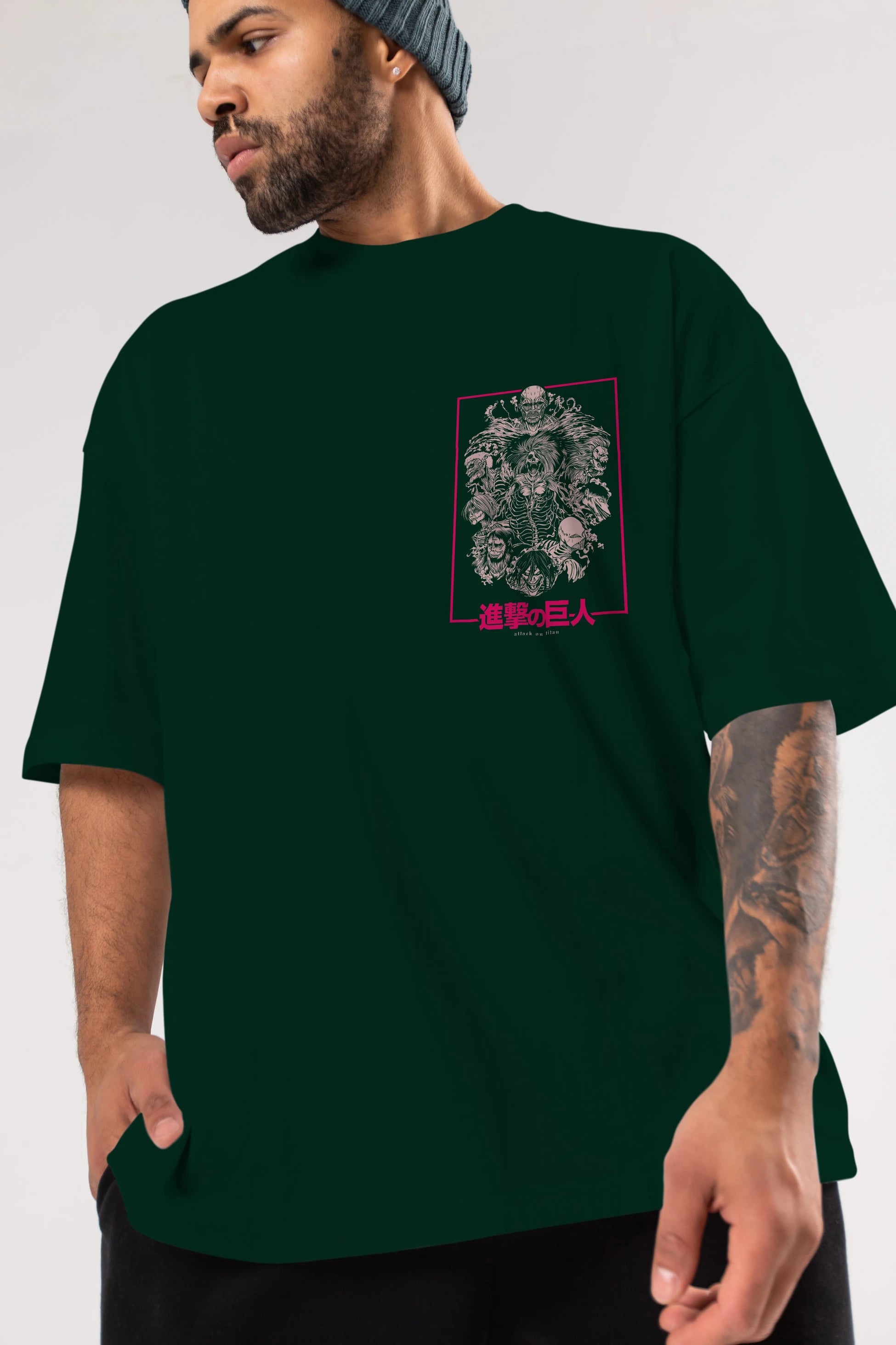 ATTACK ON TITANS Ön Sol Baskılı Oversize t-shirt Erkek Kadın Unisex %100 Pamuk Bisiklet Yaka tişort