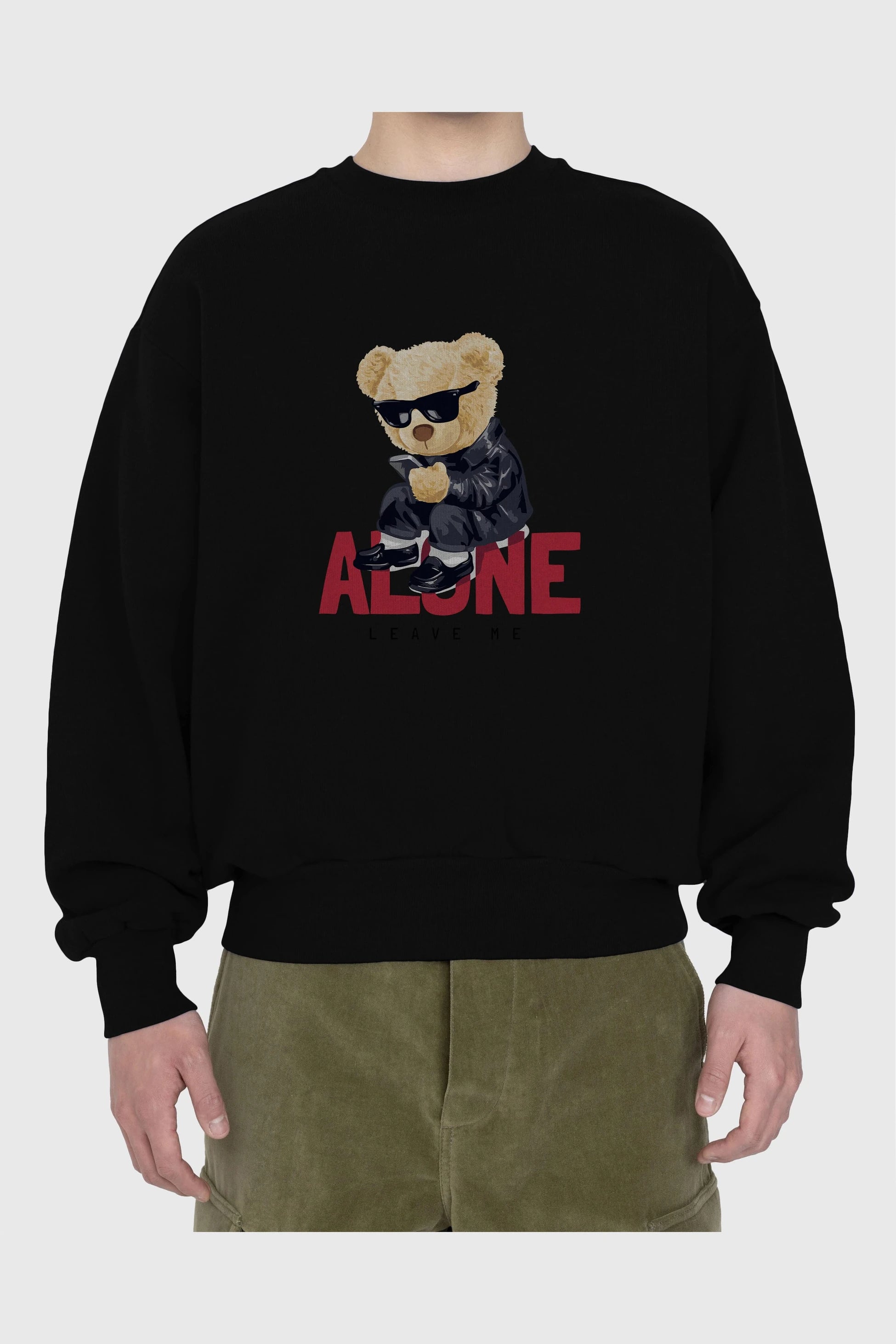 Teddy Bear Alone Ön Baskılı Oversize Sweatshirt Erkek Kadın Unisex