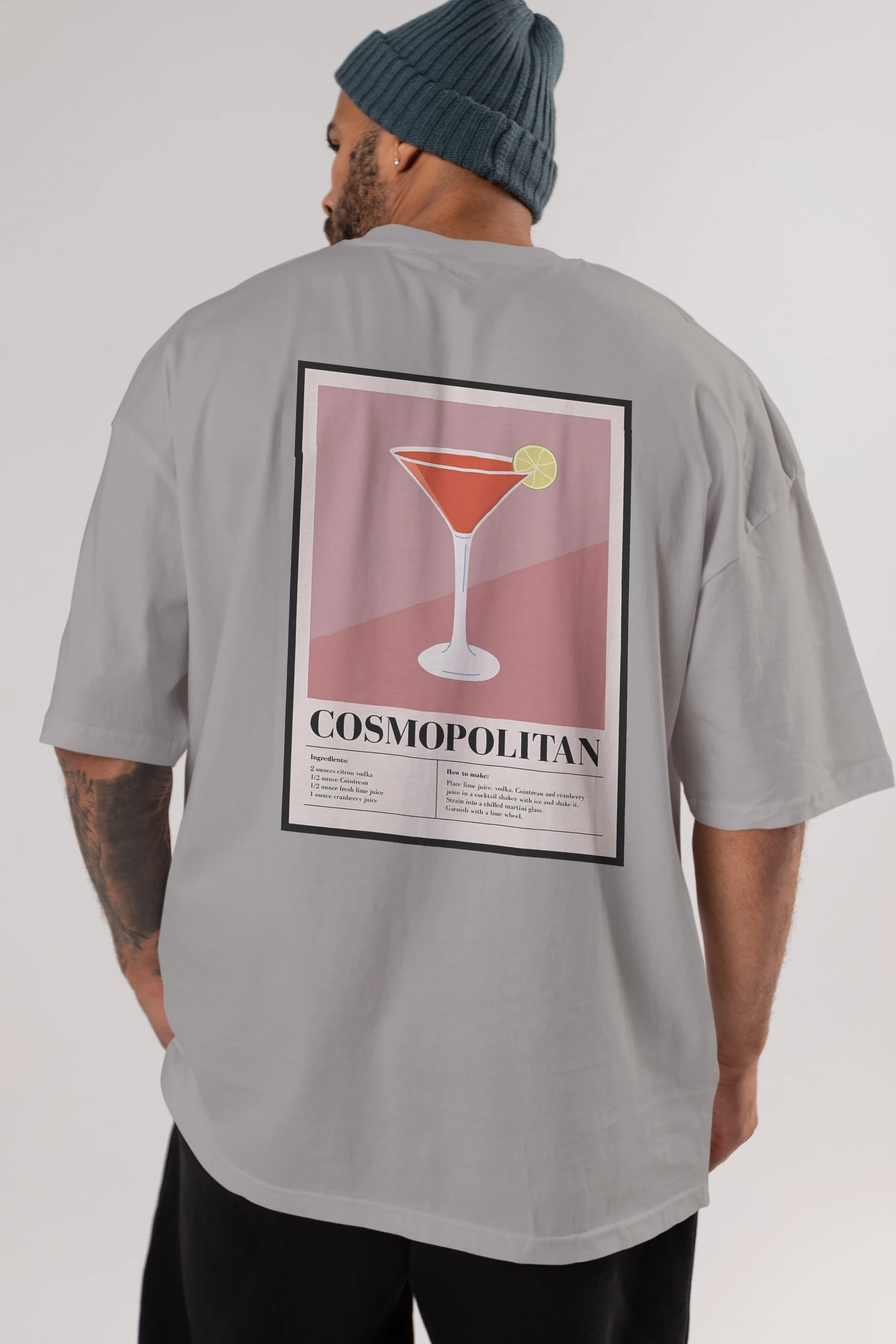 Cosmopolitan 3 Arka Baskılı Oversize t-shirt Erkek Kadın Unisex %100 Pamuk Bisiklet Yaka tişort