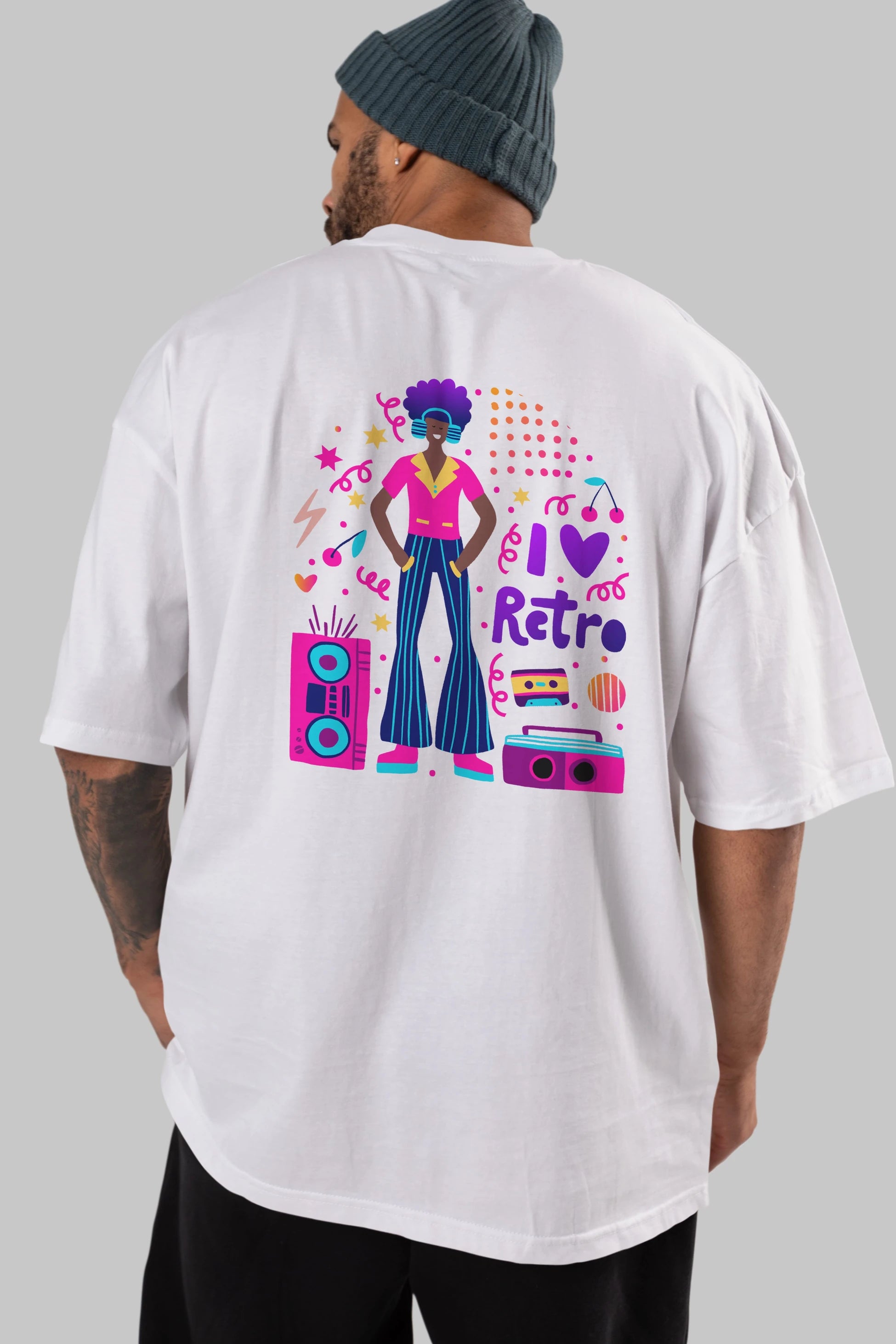 Retro Boy Party Arka Baskılı Oversize t-shirt Erkek Kadın Unisex