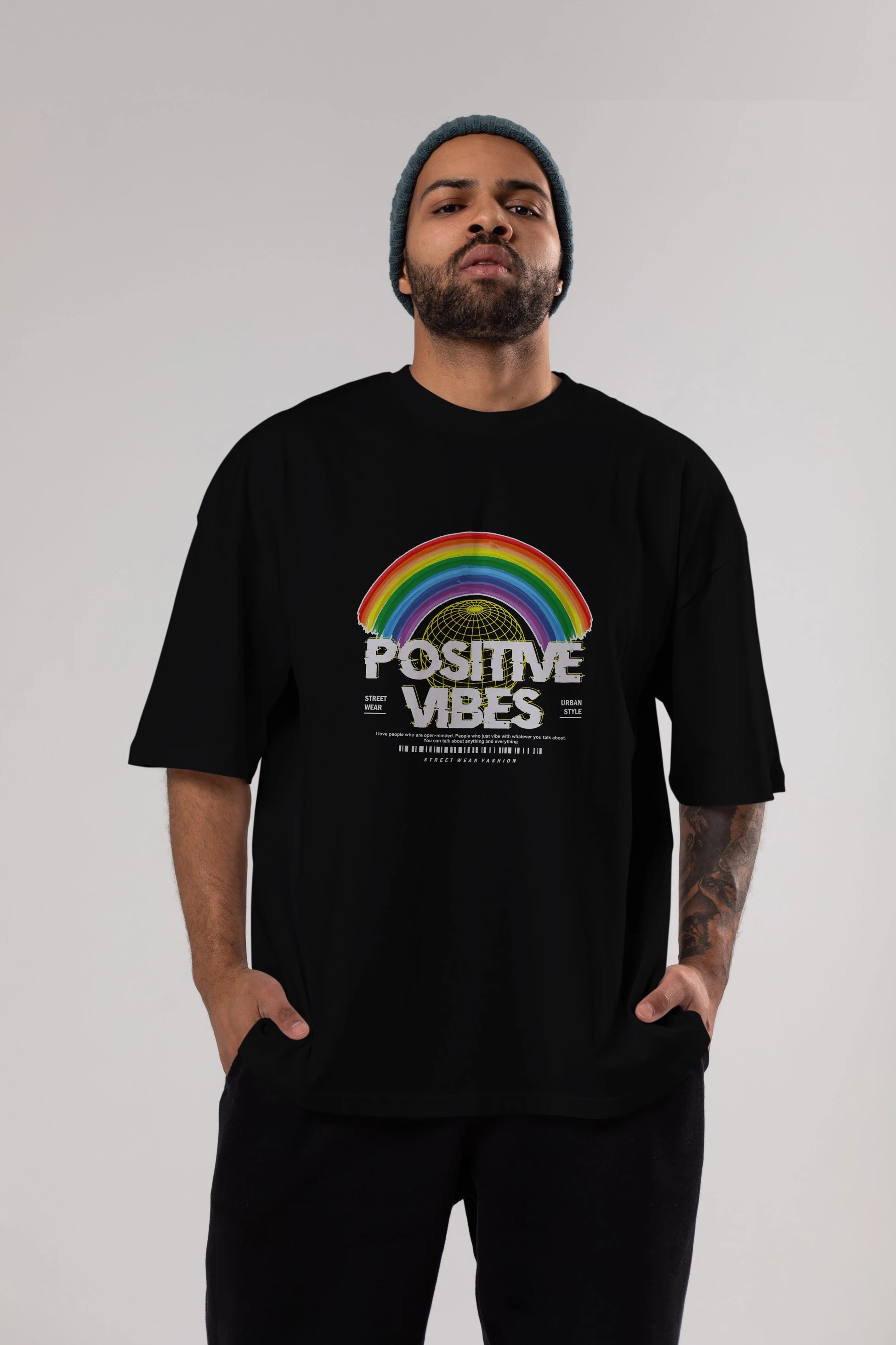 Positive Vibes Ön Baskılı Oversize t-shirt Erkek Kadın Unisex