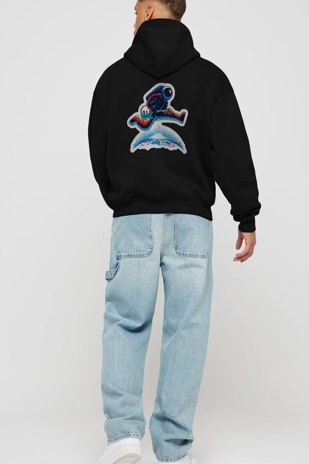 Astroguitar Sticker Arka Baskılı Hoodie Oversize Kapüşonlu Sweatshirt Erkek Kadın Unisex