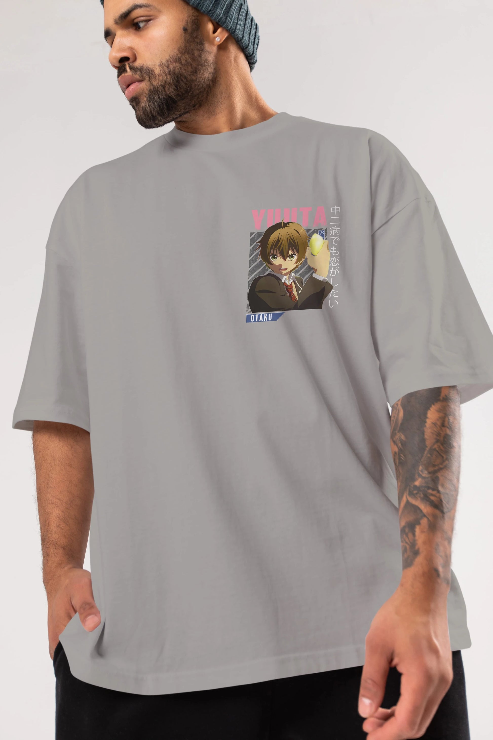 Yuuta Togashi 2 Ön Sol Baskılı Oversize t-shirt Erkek Kadın Unisex %100 Pamuk Bisiklet Yaka tişort