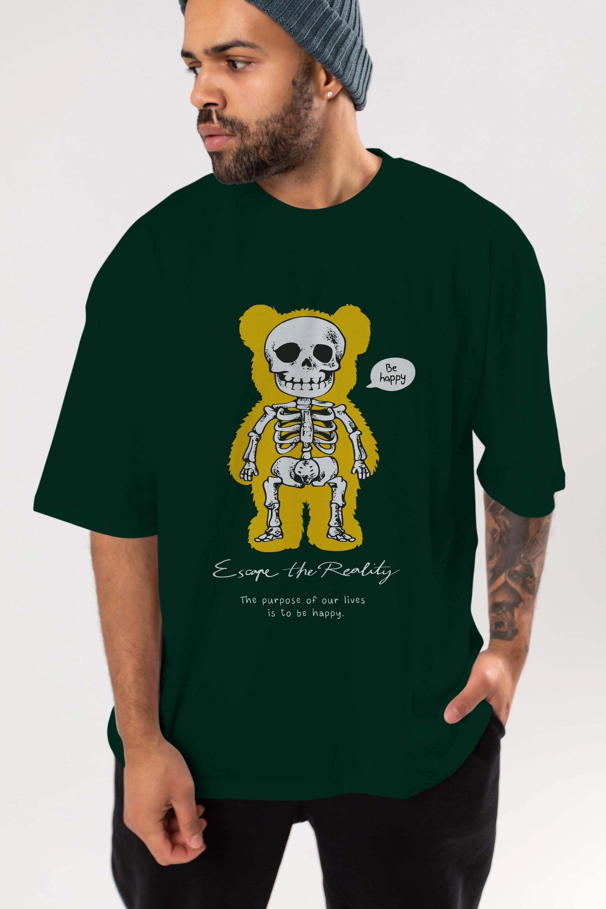 Be Happy Bear Ön Baskılı Oversize t-shirt Erkek Kadın Unisex