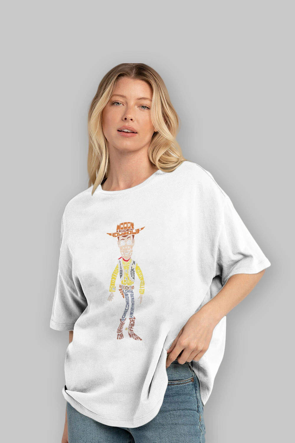 Woody Ön Baskılı Oversize t-shirt %100 pamuk Erkek Kadın Unisex