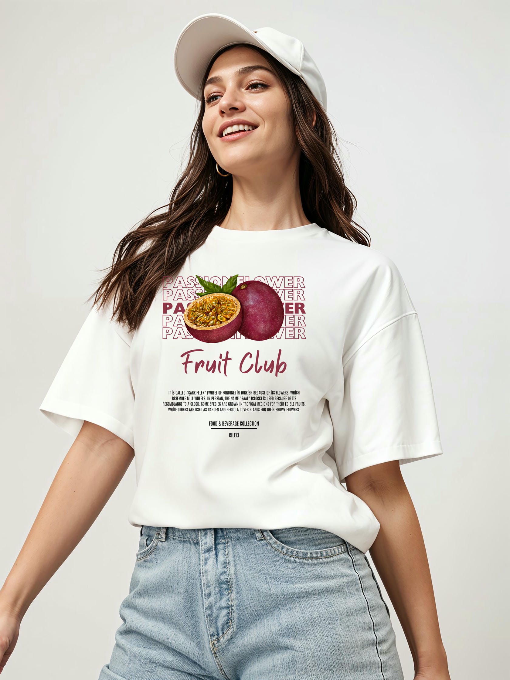 Passionflower Ön Baskılı Oversize t-shirt Erkek Kadın Pamuk Bisiklet Yaka tişort