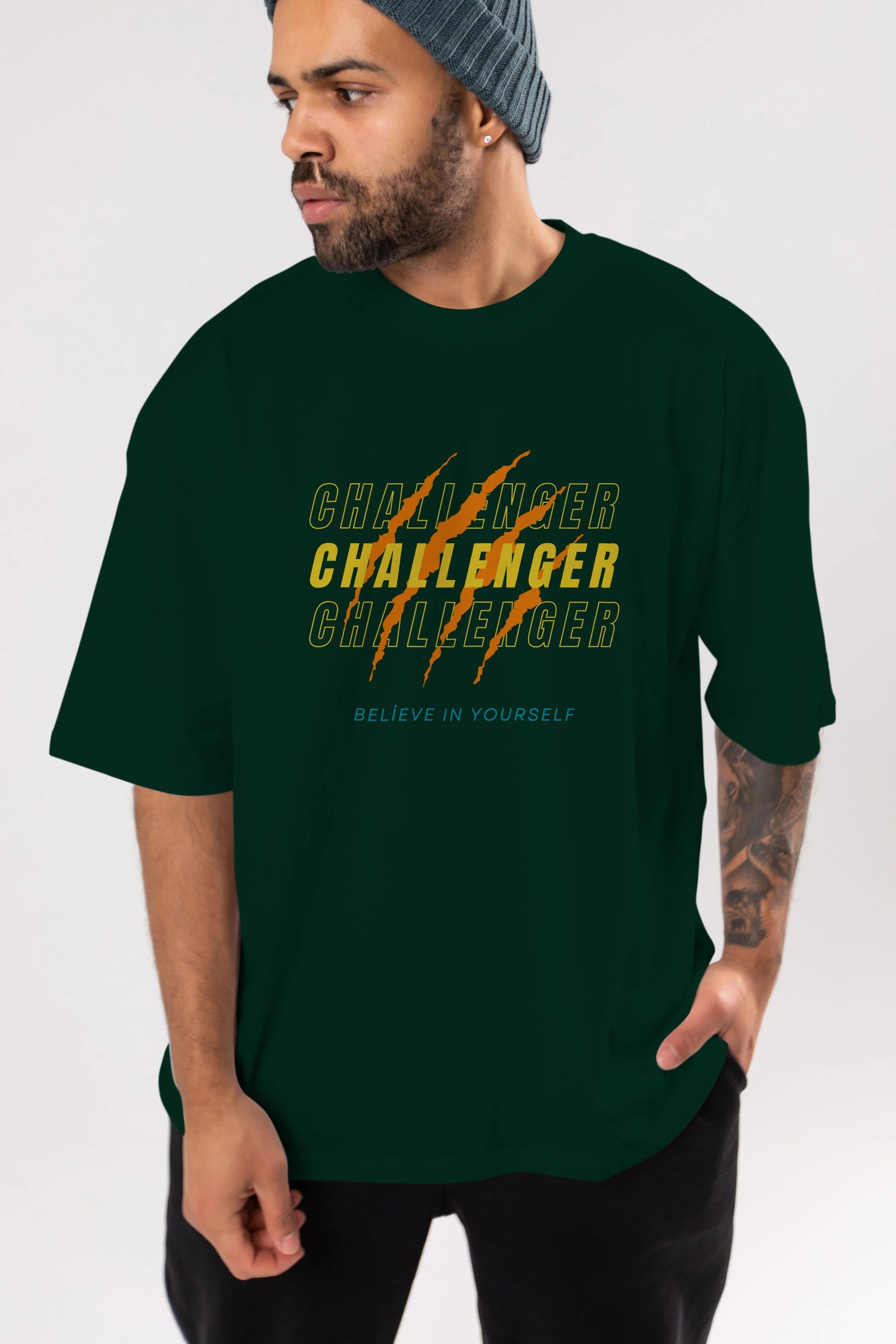 Challenger Yazılı Ön Baskılı Oversize t-shirt Erkek Kadın Unisex