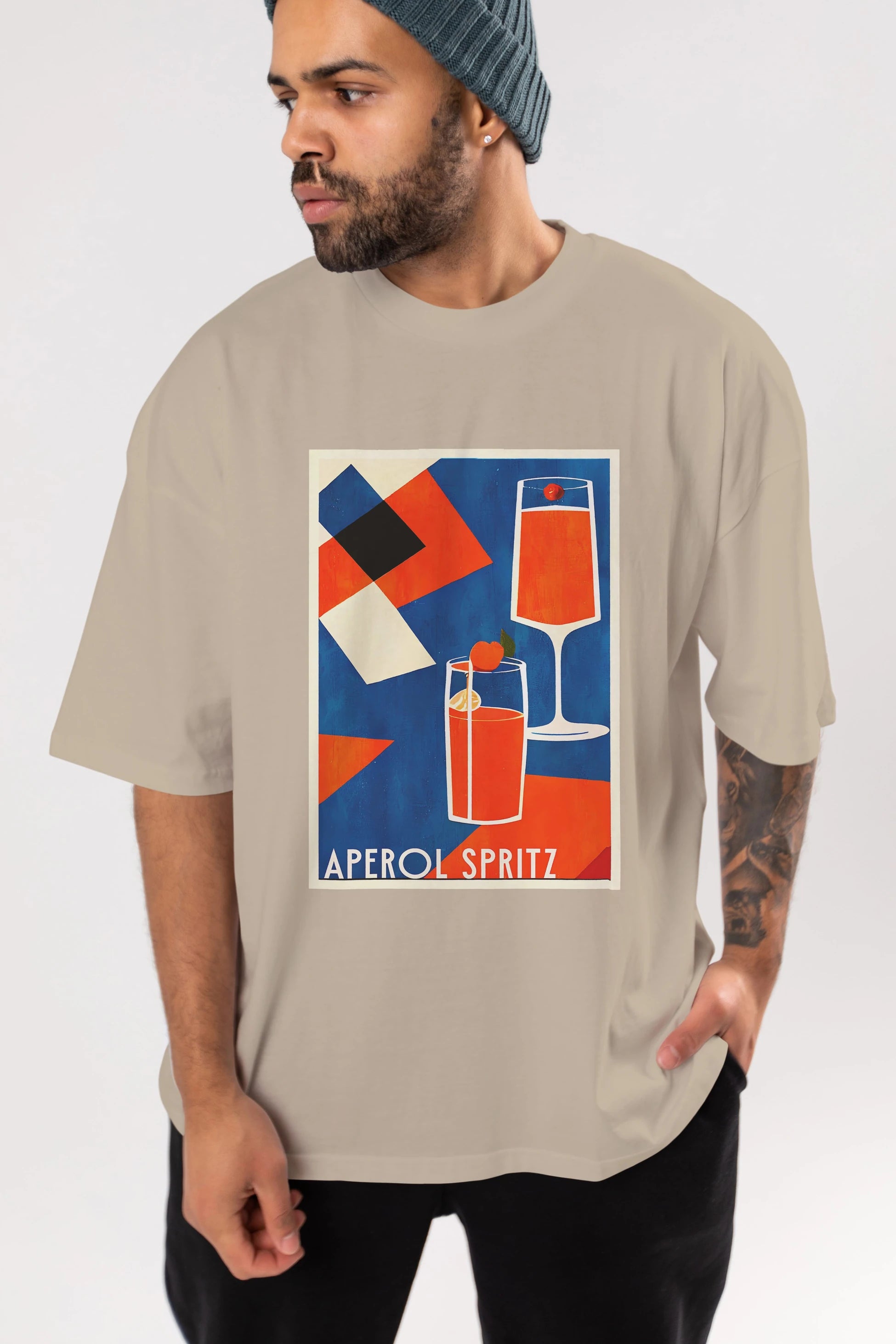 Aperol Spritz 4 Ön Baskılı Oversize t-shirt Erkek Kadın Unisex %100 Pamuk Bisiklet Yaka tişort