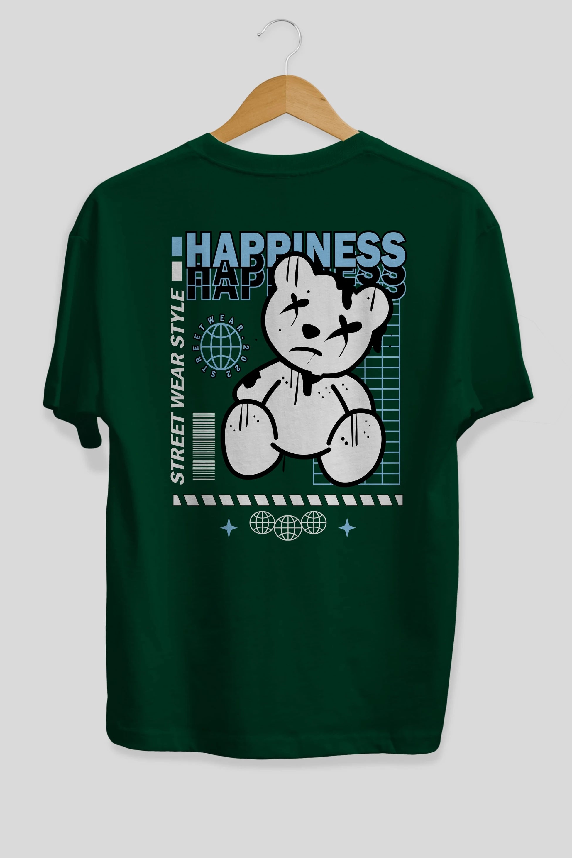 Happiness Bear 2 Arka Baskılı Oversize t-shirt Erkek Kadın Unisex
