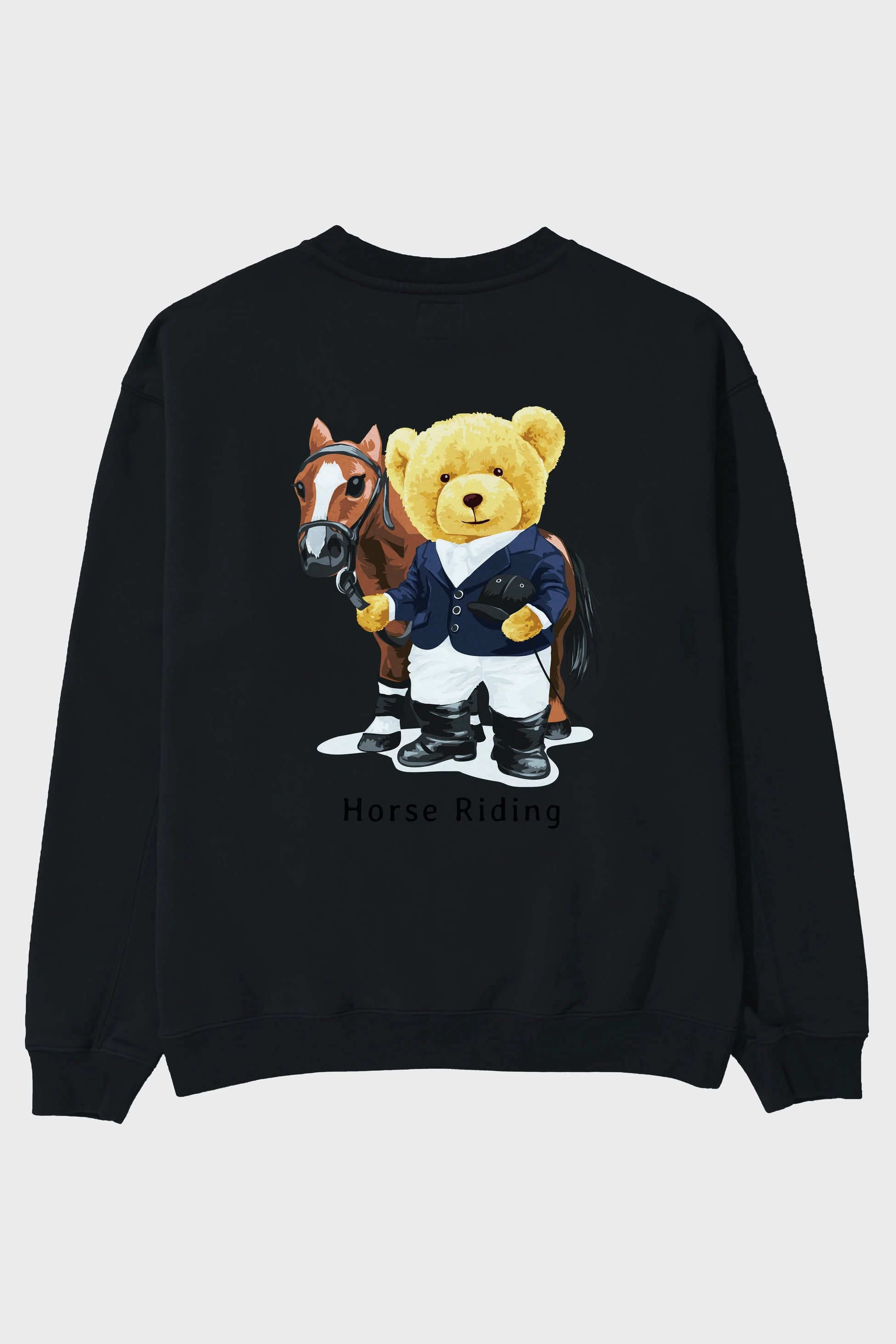 Teddy Bear Horse Riding Arka Baskılı Oversize Sweatshirt Erkek Kadın Unisex