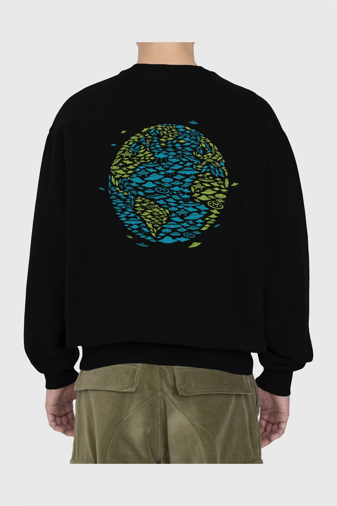 UFO Invasion Arka Baskılı Oversize Sweatshirt Erkek Kadın Unisex
