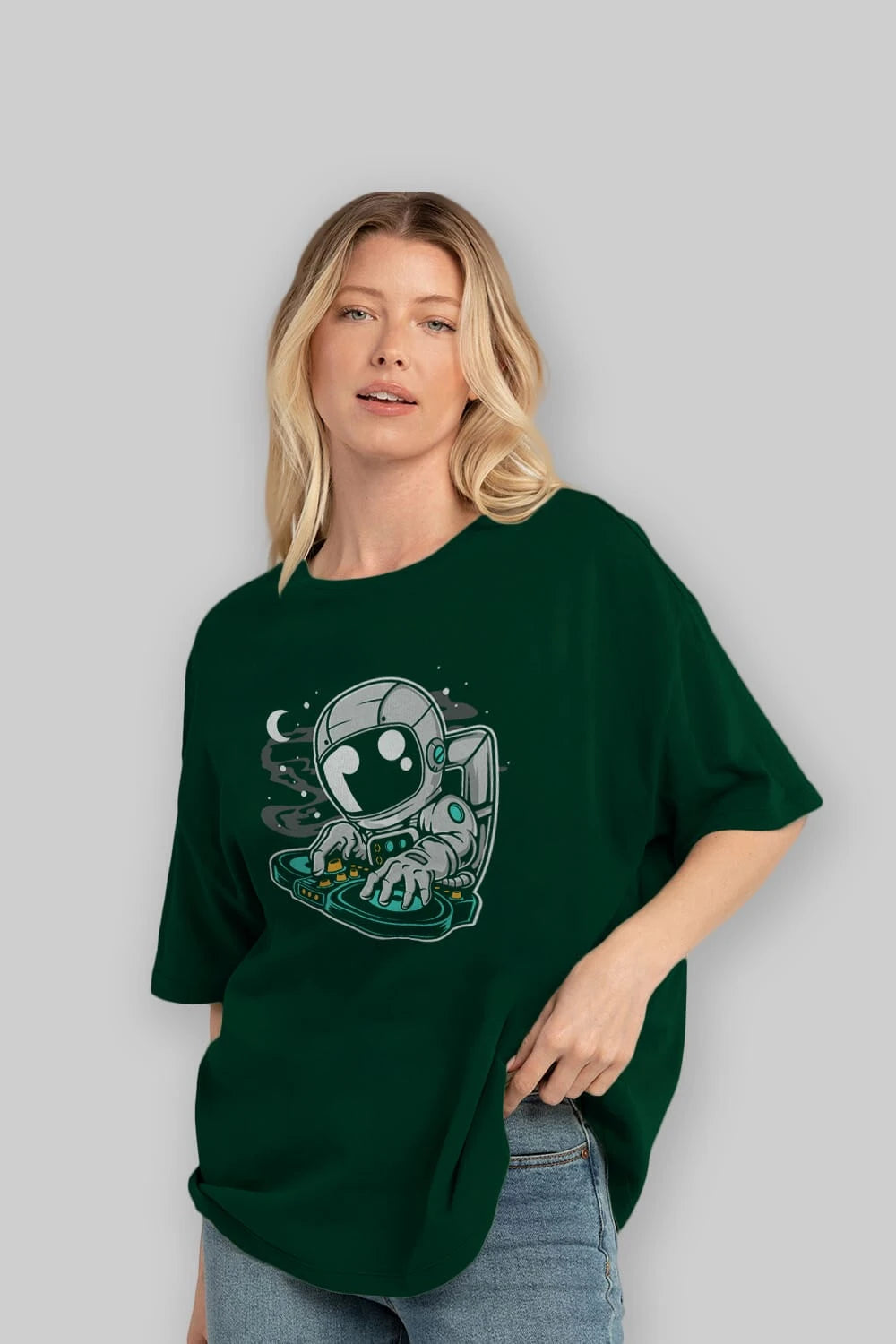 Astronaut DJ Ön Baskılı Oversize t-shirt Erkek Kadın Unisex