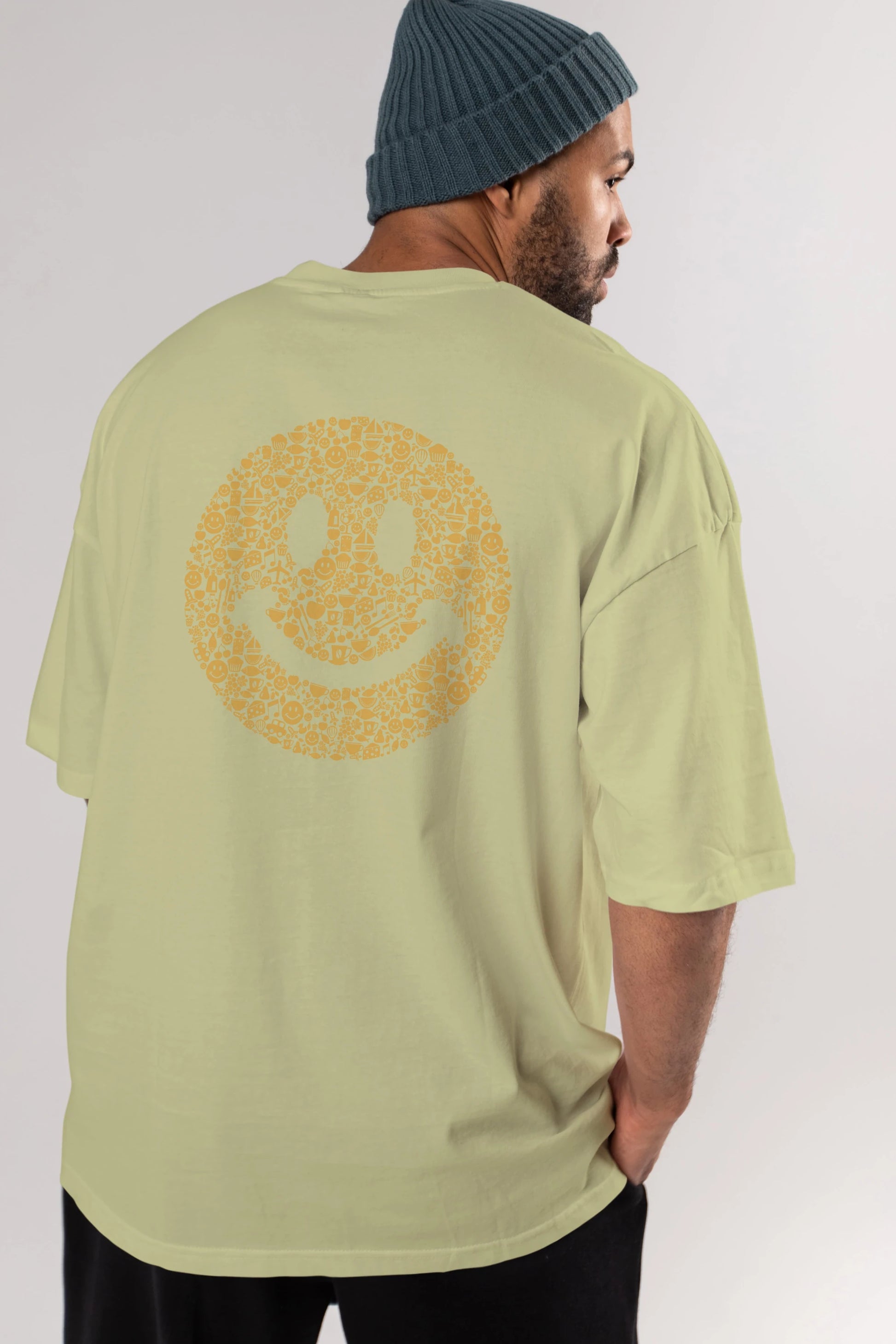 Smiley Arka Baskılı Oversize t-shirt %100 pamuk Erkek Kadın Unisex