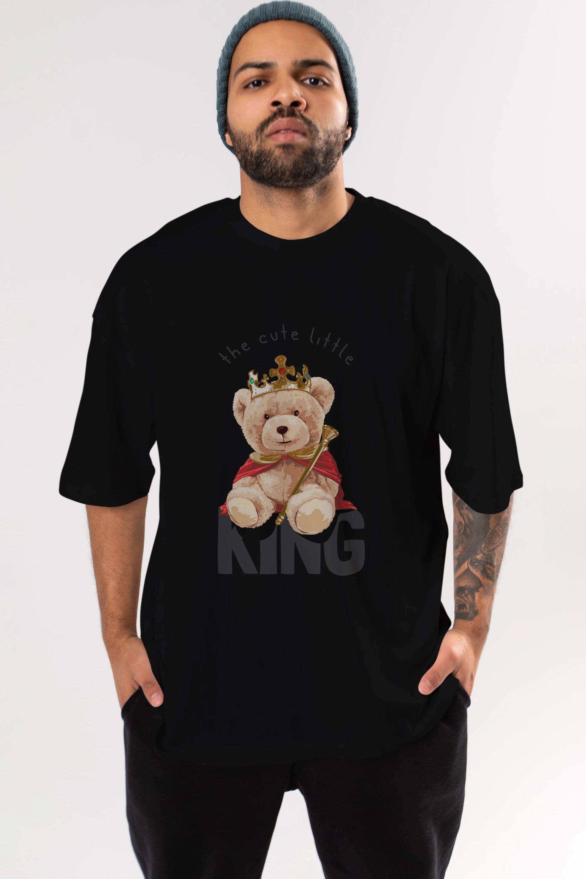 Teddy Bear King Ön Baskılı Oversize t-shirt Erkek Kadın Unisex %100 Pamuk