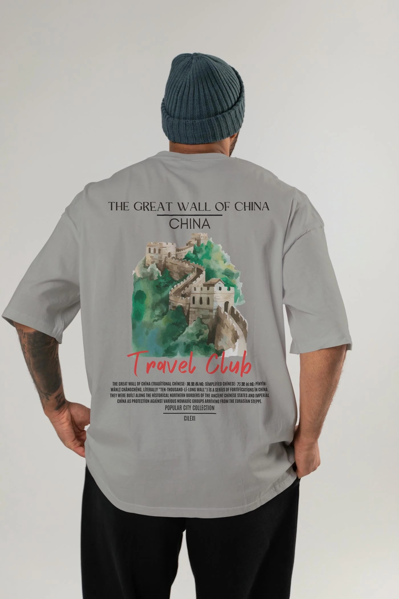 The Great Wall Of China Arka Baskılı Oversize t-shirt Erkek Kadın Pamuk Bisiklet Yaka tişort
